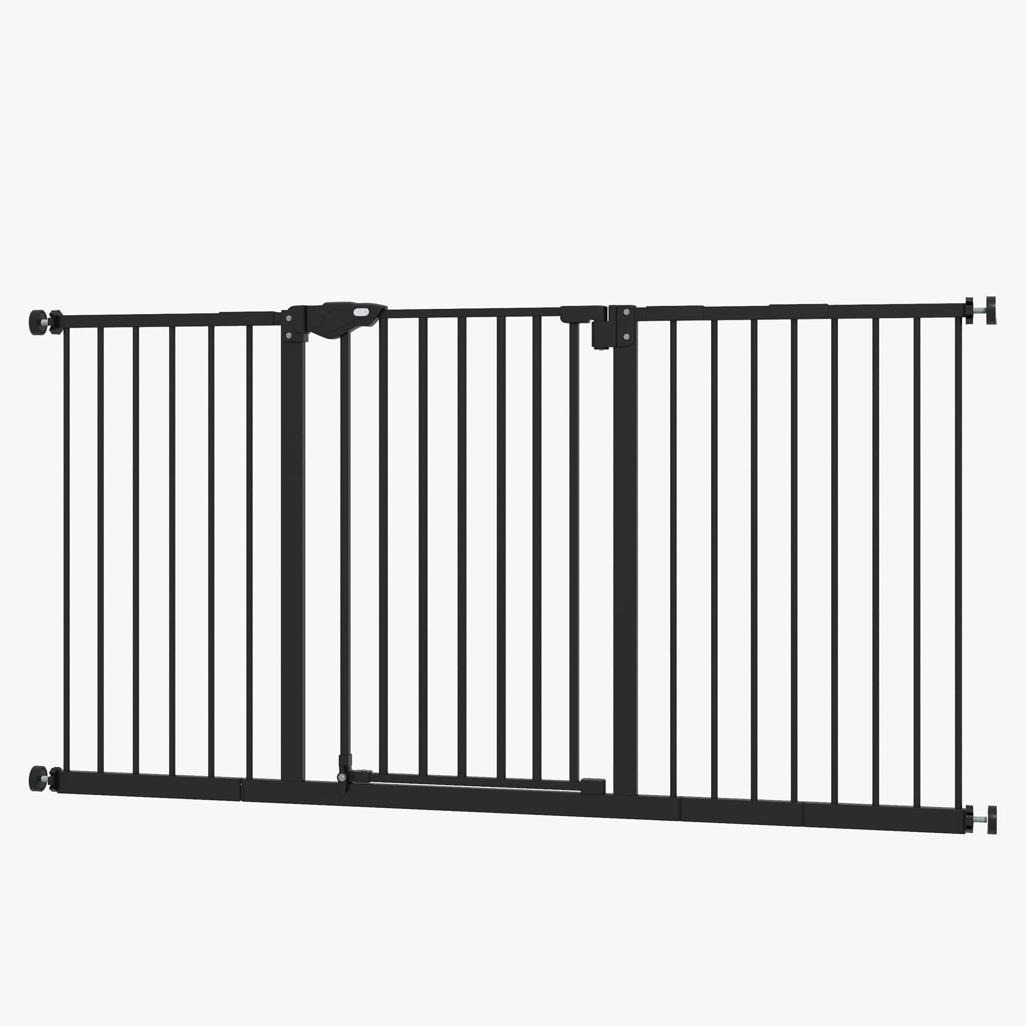 PawHut Lot de 2 barrières de sécurité animaux porte fermeture automatique système de double verrouillage sans perçage noir