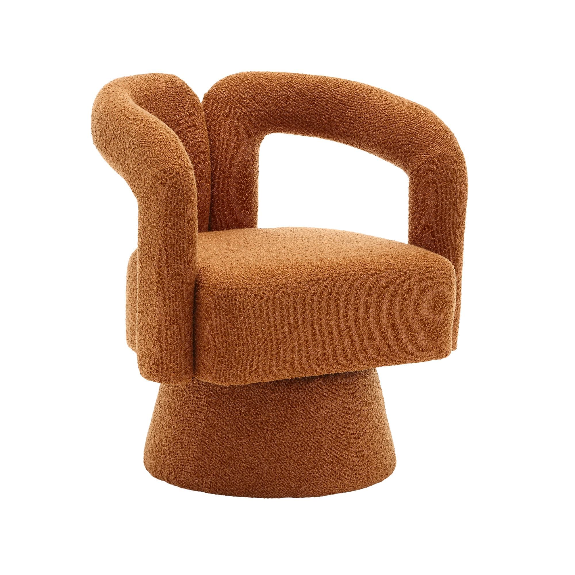 Fauteuil de Bureau Confortable Pivotant Rembourré en Tissu Bouclé, Design en Forme de Tonneau pour Salon et Bureau, Orange