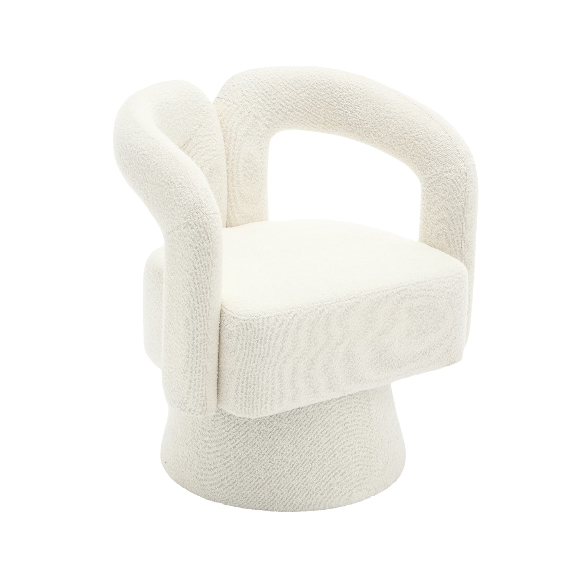 Fauteuil de Bureau Design Pivotant Rembourré en Tissu Bouclé, Forme de Tonneau pour Salon et Bureau, Beige