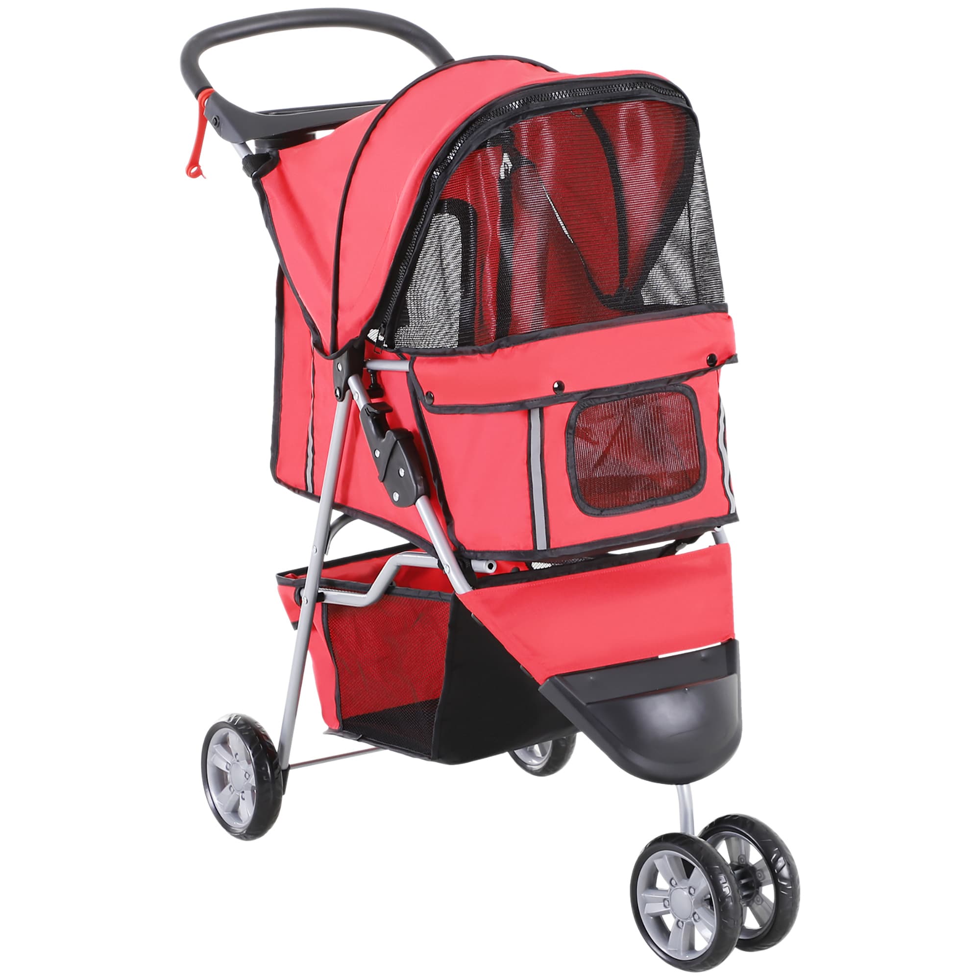 Pawhut Poussette buggy pour chien chat animaux roue avant pivotante 360 degrés rouge