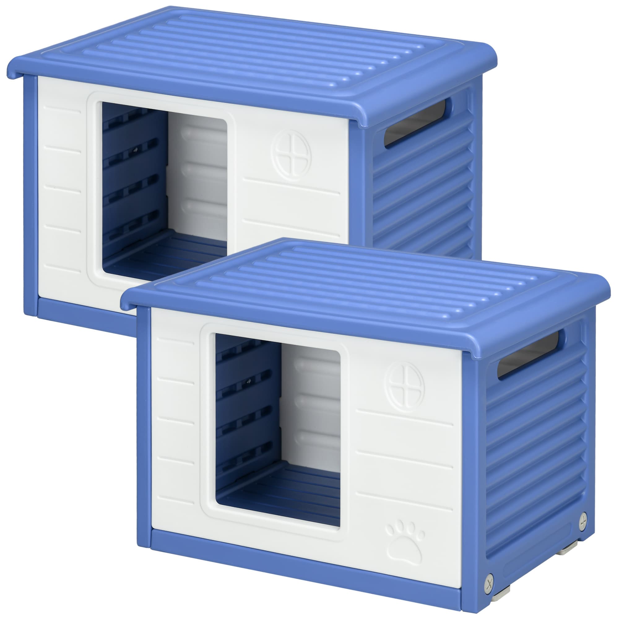 PawHut Lot de 2 niches pour chien extérieure en plastique maison pour chiens avec bouches d'aération bleu et blanc
