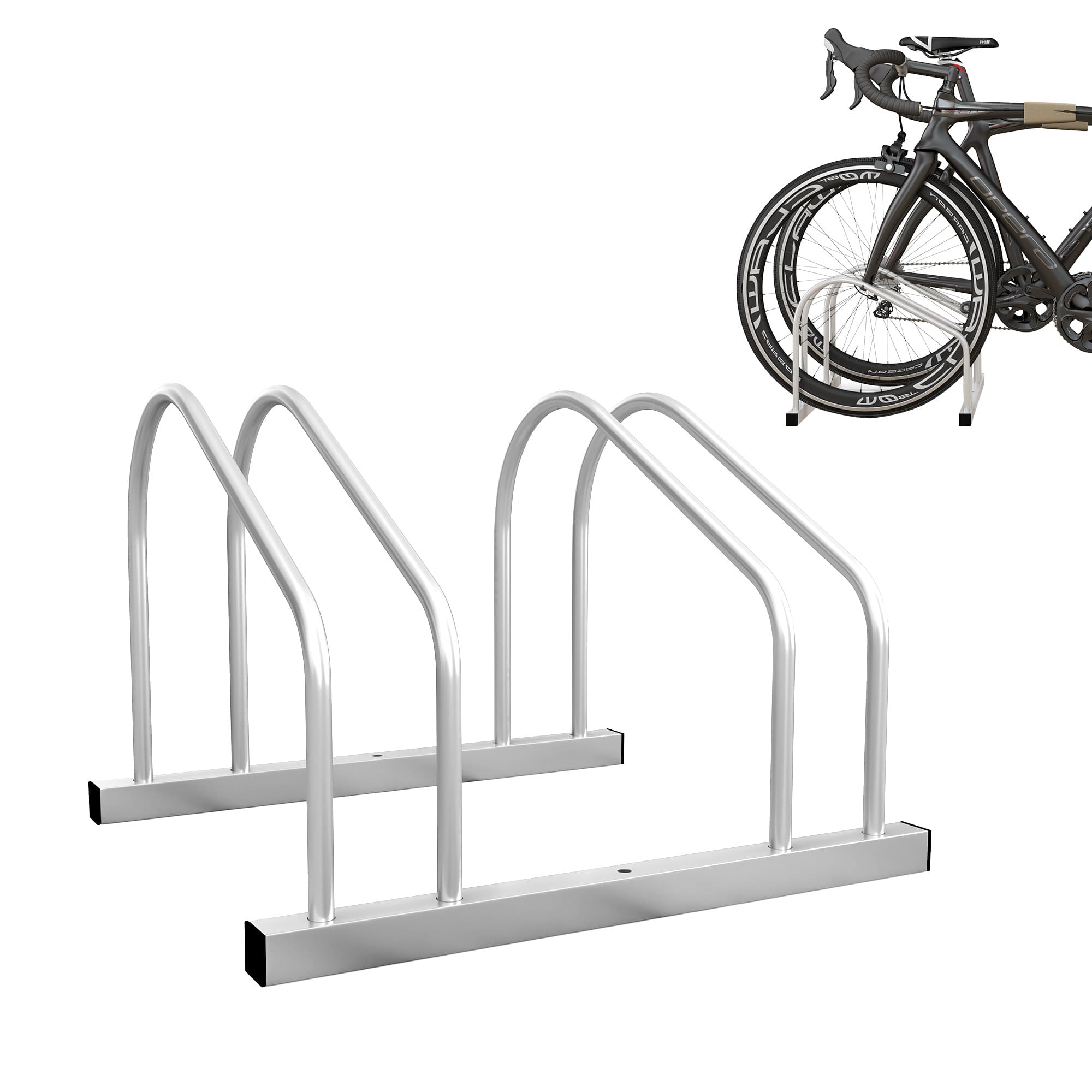 SPORTNOW Râtelier 2 vélos range-vélos support rangement vélo à pneu 61 mm dim. 50L x 34l x 27,5H cm acier argenté