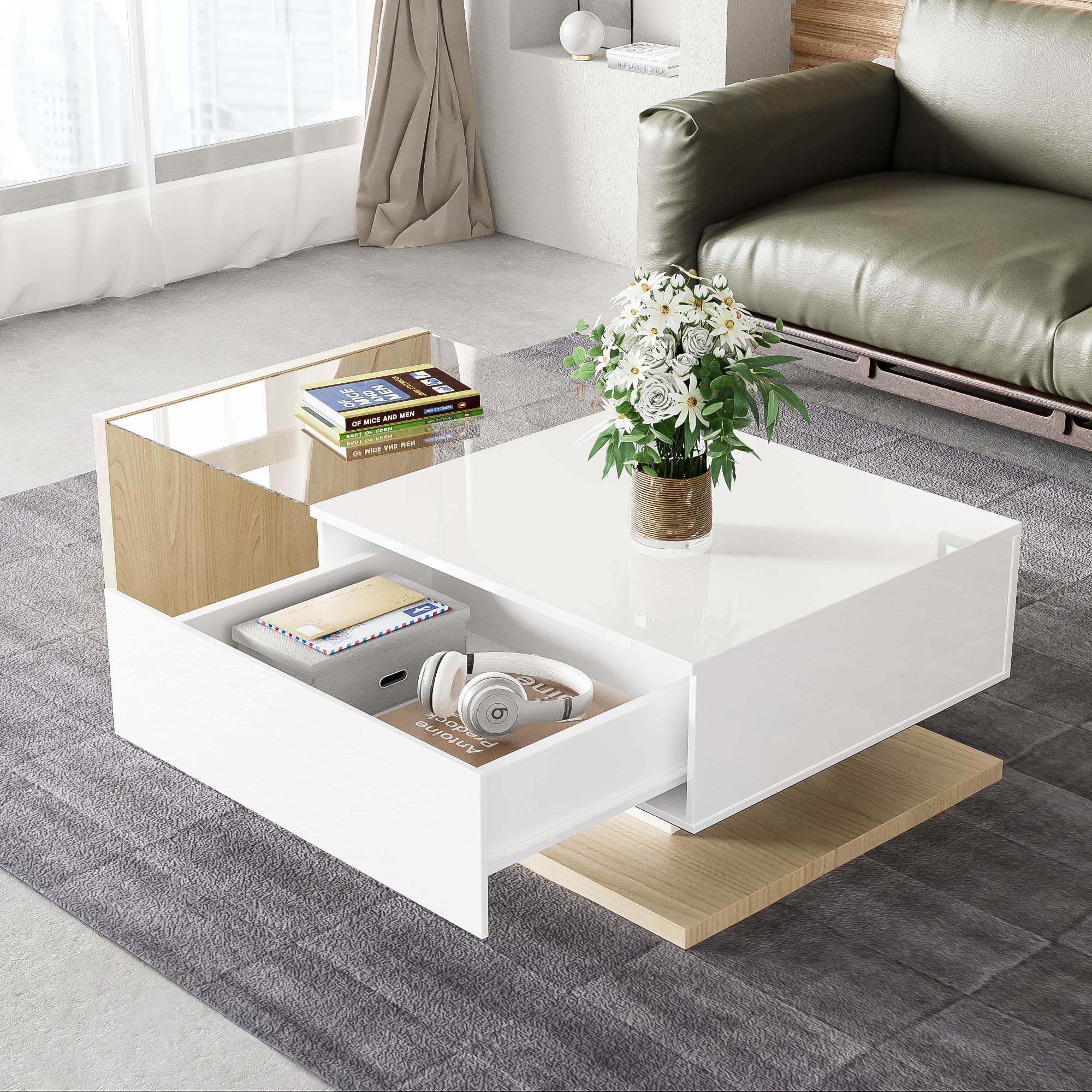 Ensemble de Tables Basses s et Extensibles avec Deux Tiroirs, Design Élégant en MDF, 70x70x42/56,5 + 60x60x24 cm, Blanc