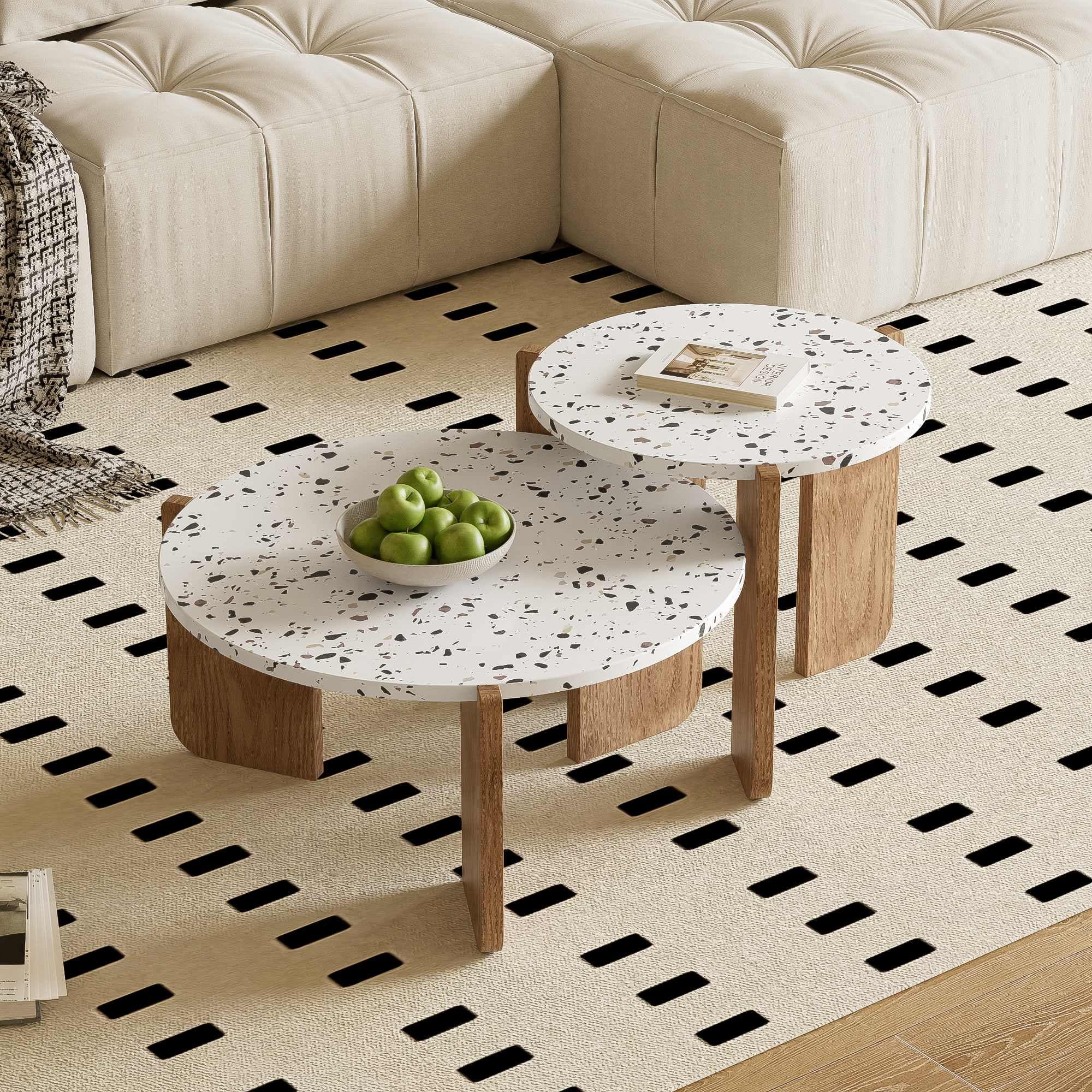 Table basse multifonctionnelle imbriquée moderne, artistique, 70x70x35 cm + 50x50x45,5 cm, couleur Naturelle