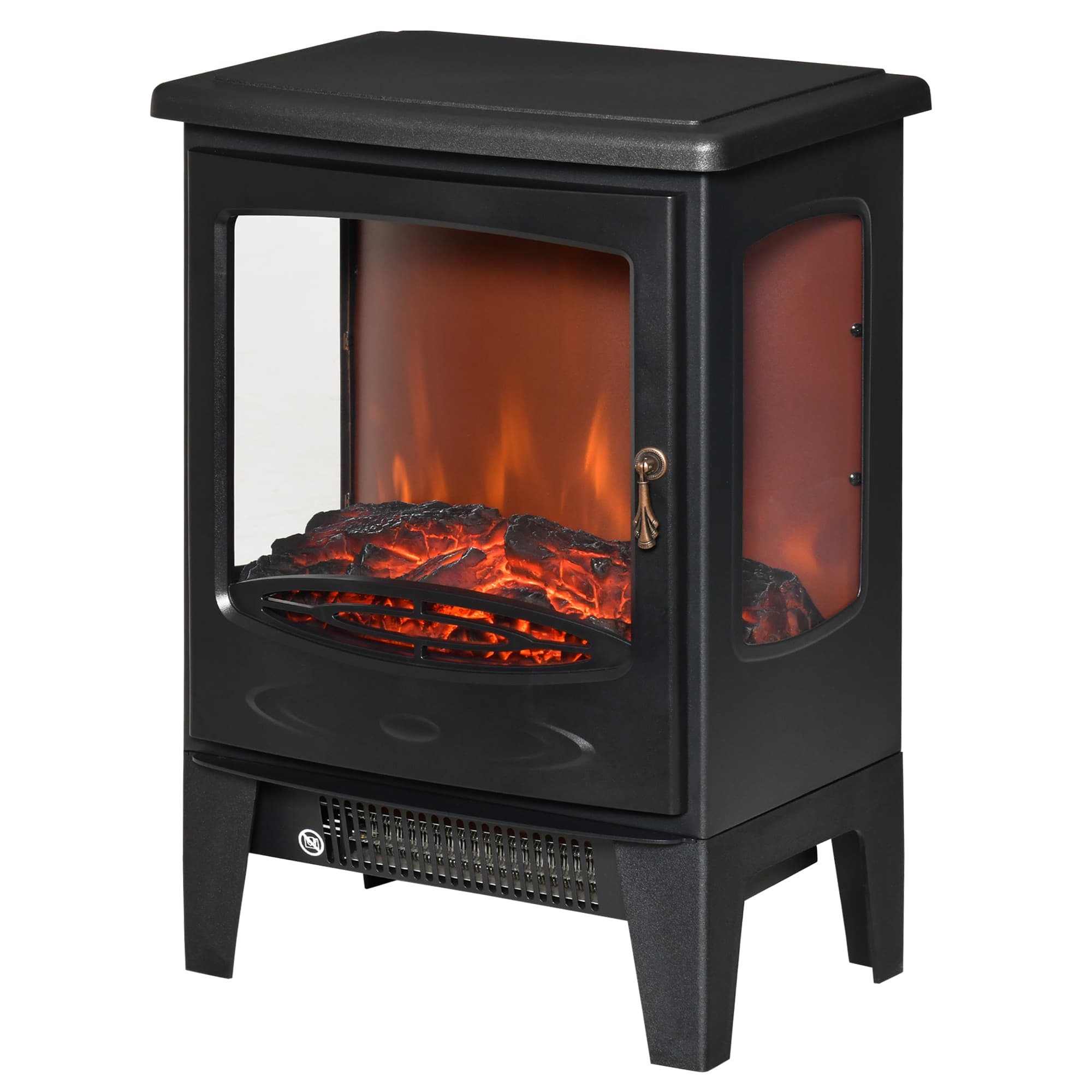 HOMCOM Cheminée électrique poêle Style néo-rétro 900-1800 W Simulation Flammes LED luminosité réglable Acier ABS Noir
