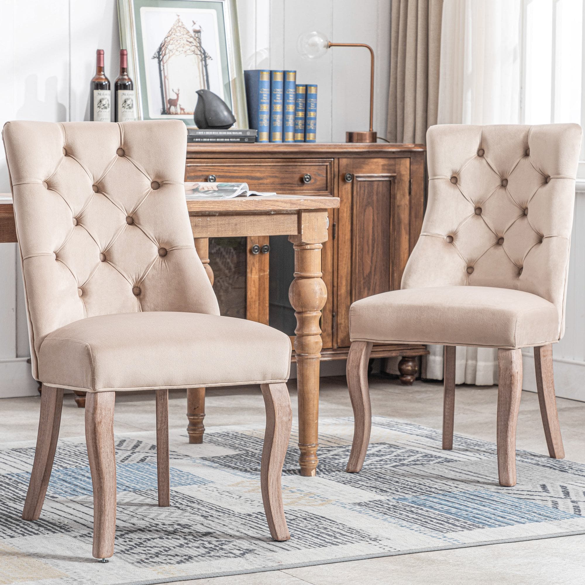 Ensemble de 2 rembourrés Chaises salle à manger, Chaise de cuisine, hors de velours avec plus haut Dossier et capiton à boutons, Beige Aosom France
