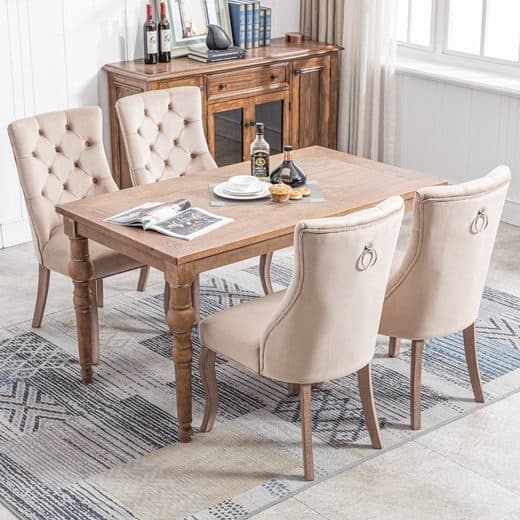Ensemble de 4 Rembourrés Chaises de salle à manger, Chaise cuisine, hors de velours avec plus haut Dossier et capiton à boutons, Beige Aosom France