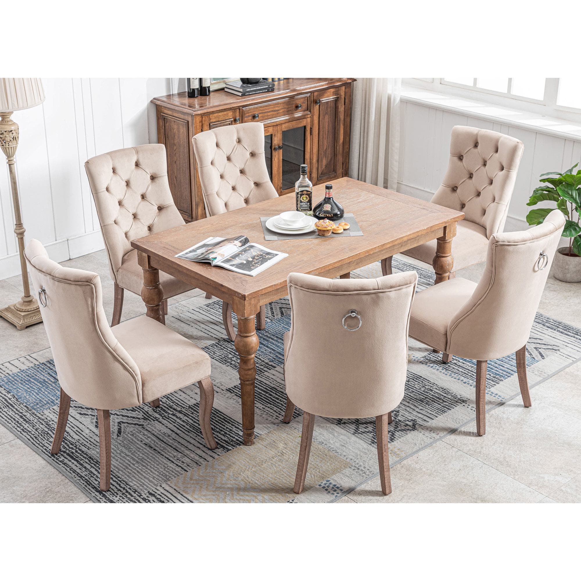 Ensemble de 6 rembourrés Chaises de salle à manger, Chaise cuisine, hors de velours avec plus haut Dossier et capiton à boutons, Beige Aosom France