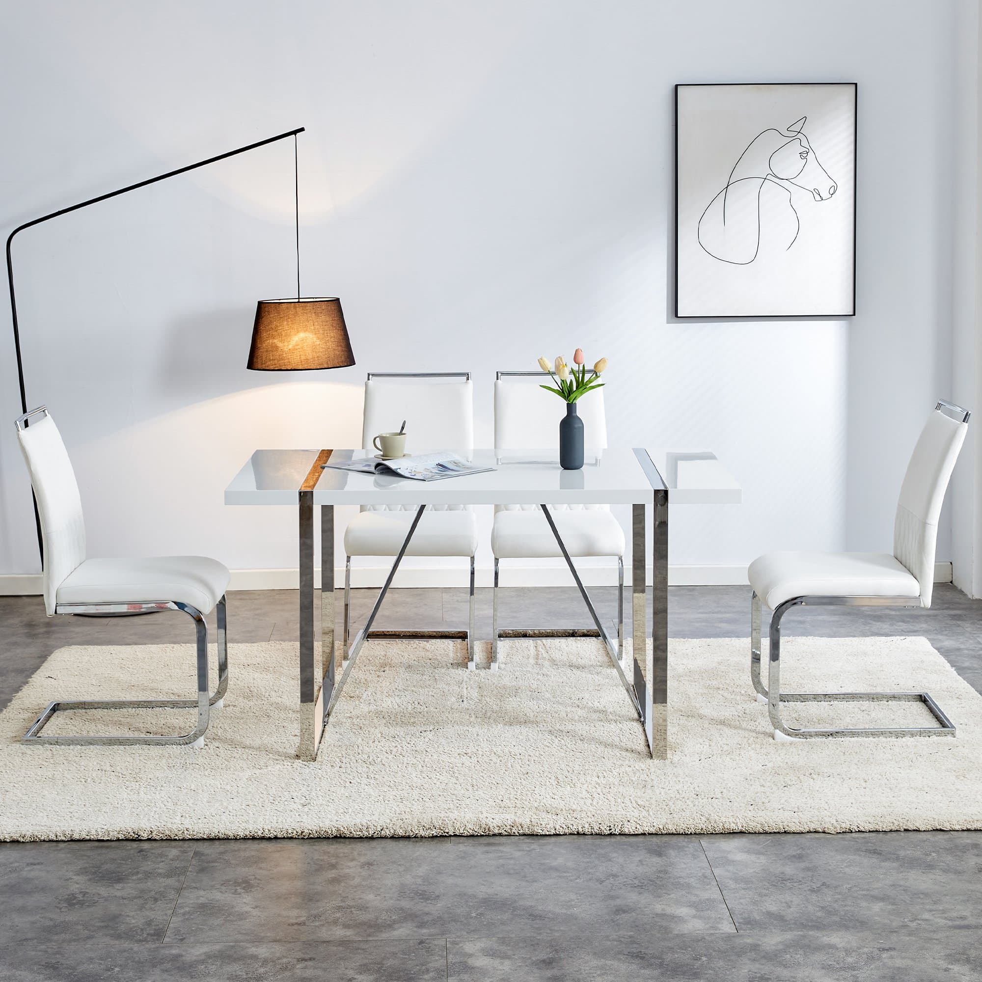 Lot de 2 modernes Chaises salle à manger, Chaise de cuisine, avec plus haut dossier Fabriqué en PU et lin, design ergonomique, Blanc Aosom France