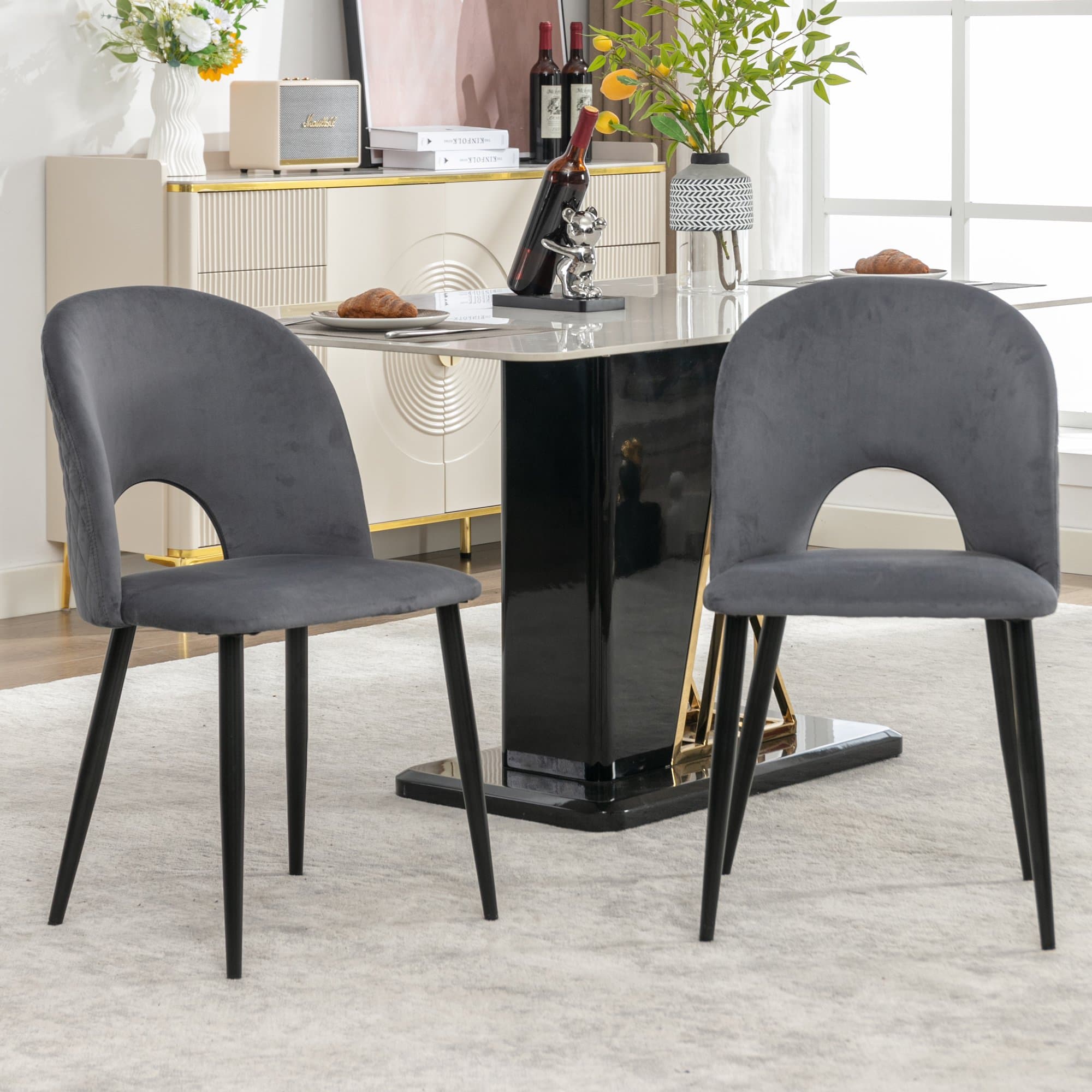 Ensemble de 2 rembourrés Chaises de salle à manger, Chaise cuisine, hors de velours avec diamanté Dossier et structure en métal, Gris Aosom France