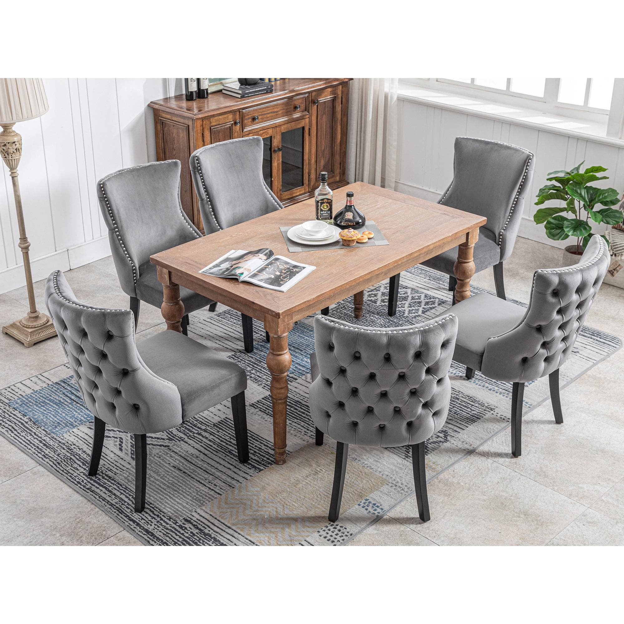 Ensemble de 6 rembourrés Chaises de salle à manger, Chaise cuisine, Chaise pour cuisine, avec bouton matelassé, Gris Aosom France