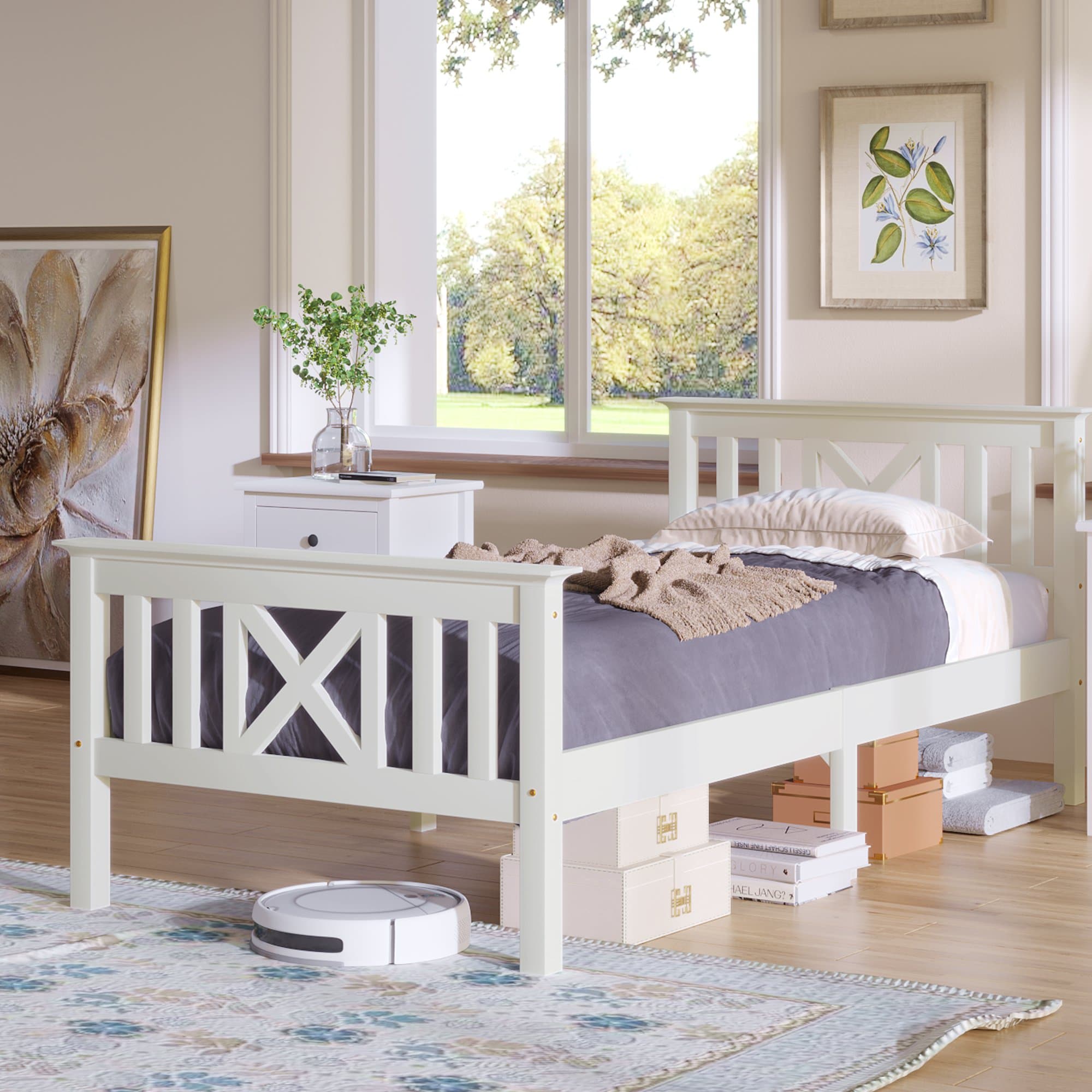 Lit simple, design minimaliste, charge maximale 120 kg, sans matelas, 90x200 cm, Blanc
