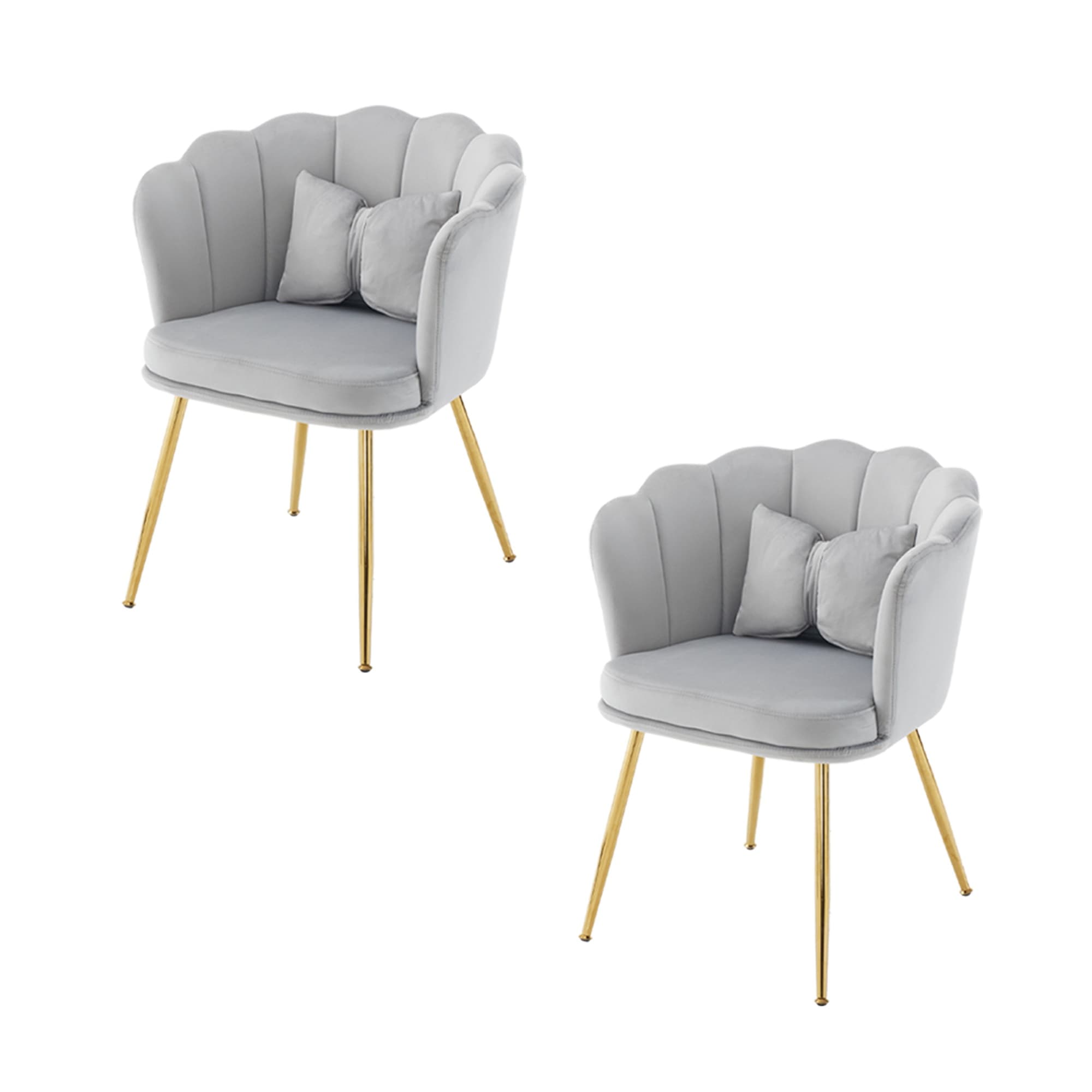 2 Fauteuils de Bureau, Fauteuil relax, Chaise bureau en Velours avec Dossier en Pétale, Pieds Métalliques Dorés et Coussins Papillon, 63x58x77cm, Gris