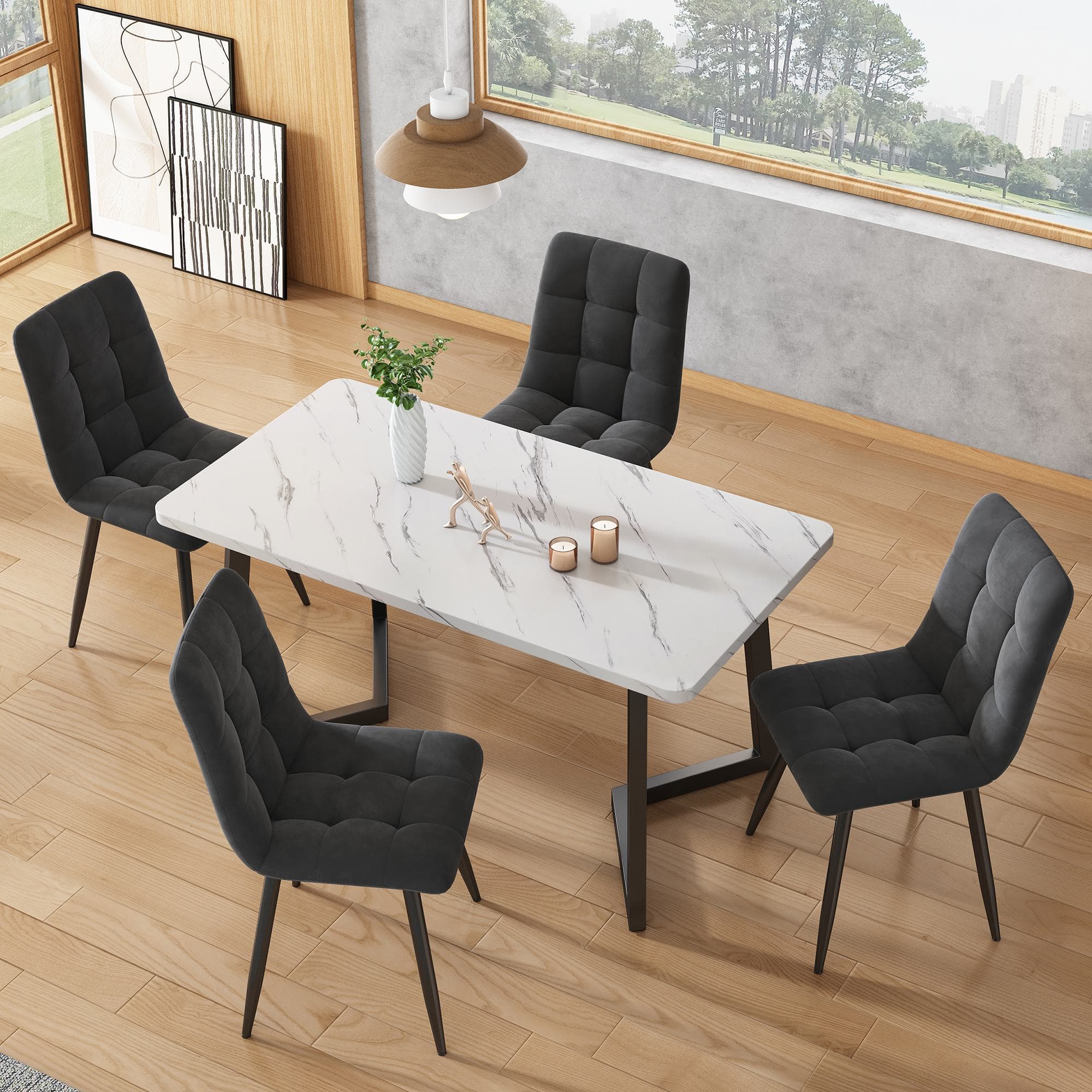 Ensemble de 4 chaises salle à manger moderne, chaise de cuisine, rembourrées en velours avec dossier, structure en métal, Gris Aosom France