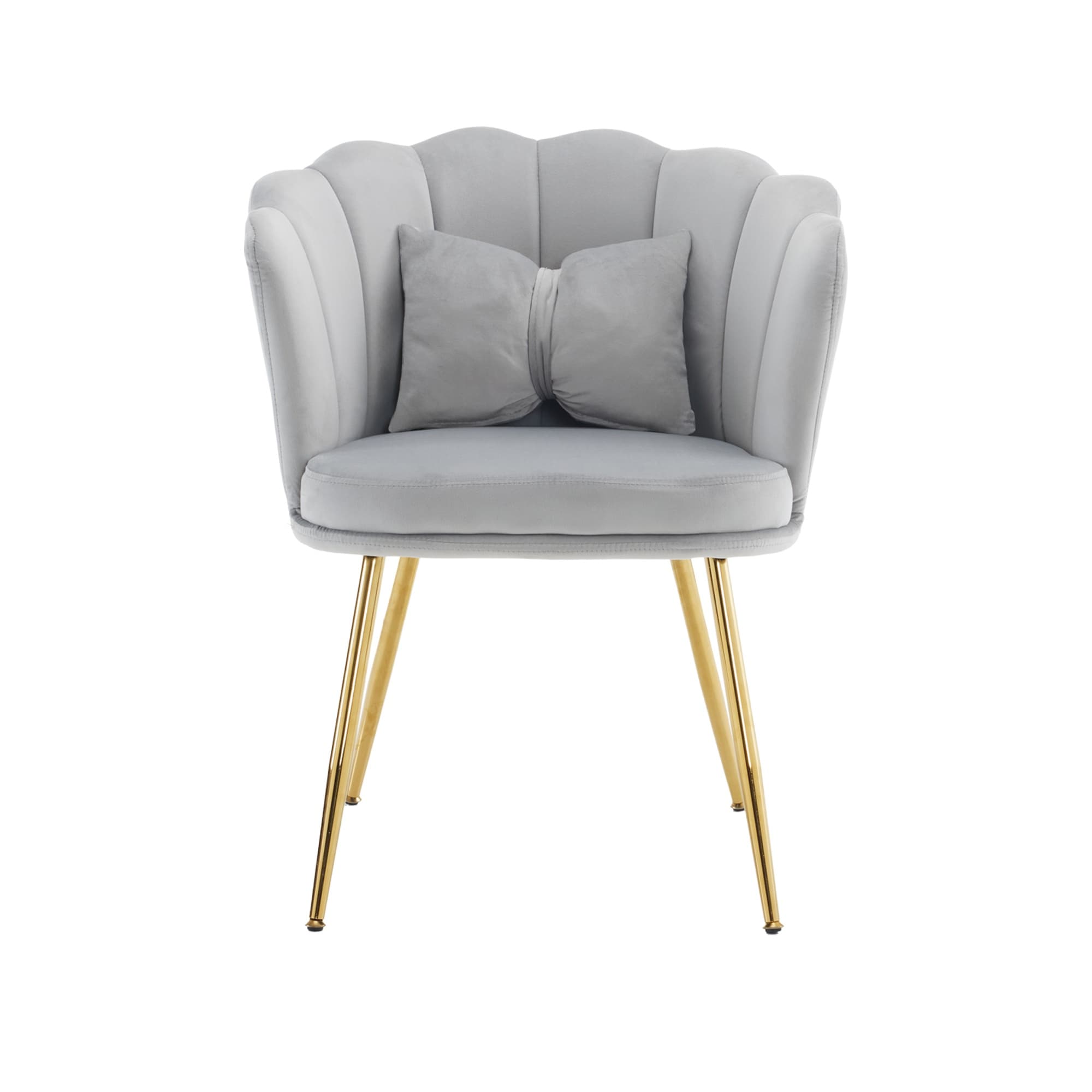 Fauteuil relax, Fauteuil design en Velours pour Salon avec Dossier en Pétale et Pieds Métalliques Dorés, Coussin Papillon, 63x58x43 cm, Gris