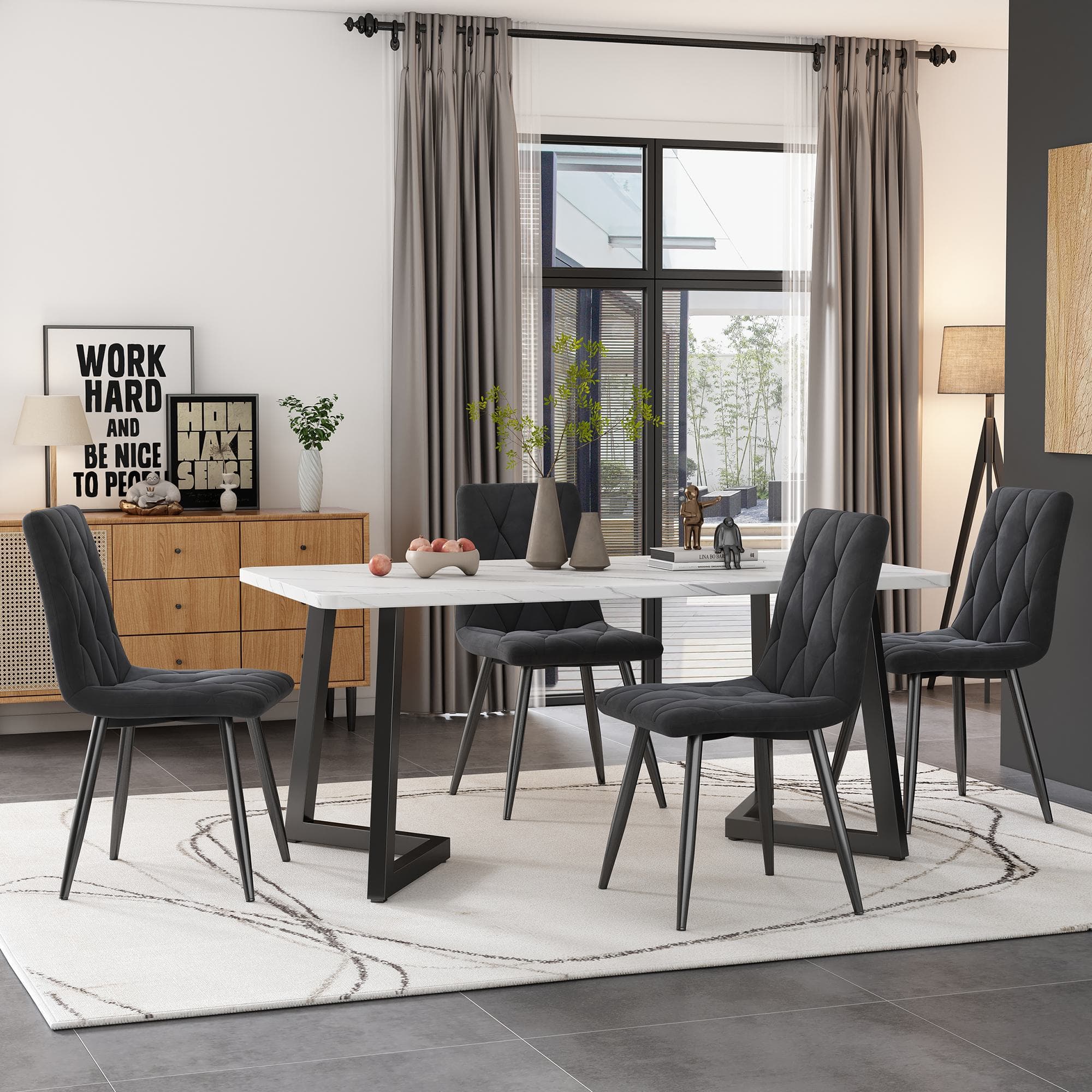 Ensemble de 4 chaises tapissées en velours sergé pour la salle à manger avec Dossier, Structure en Métal et Design élégant, Gris