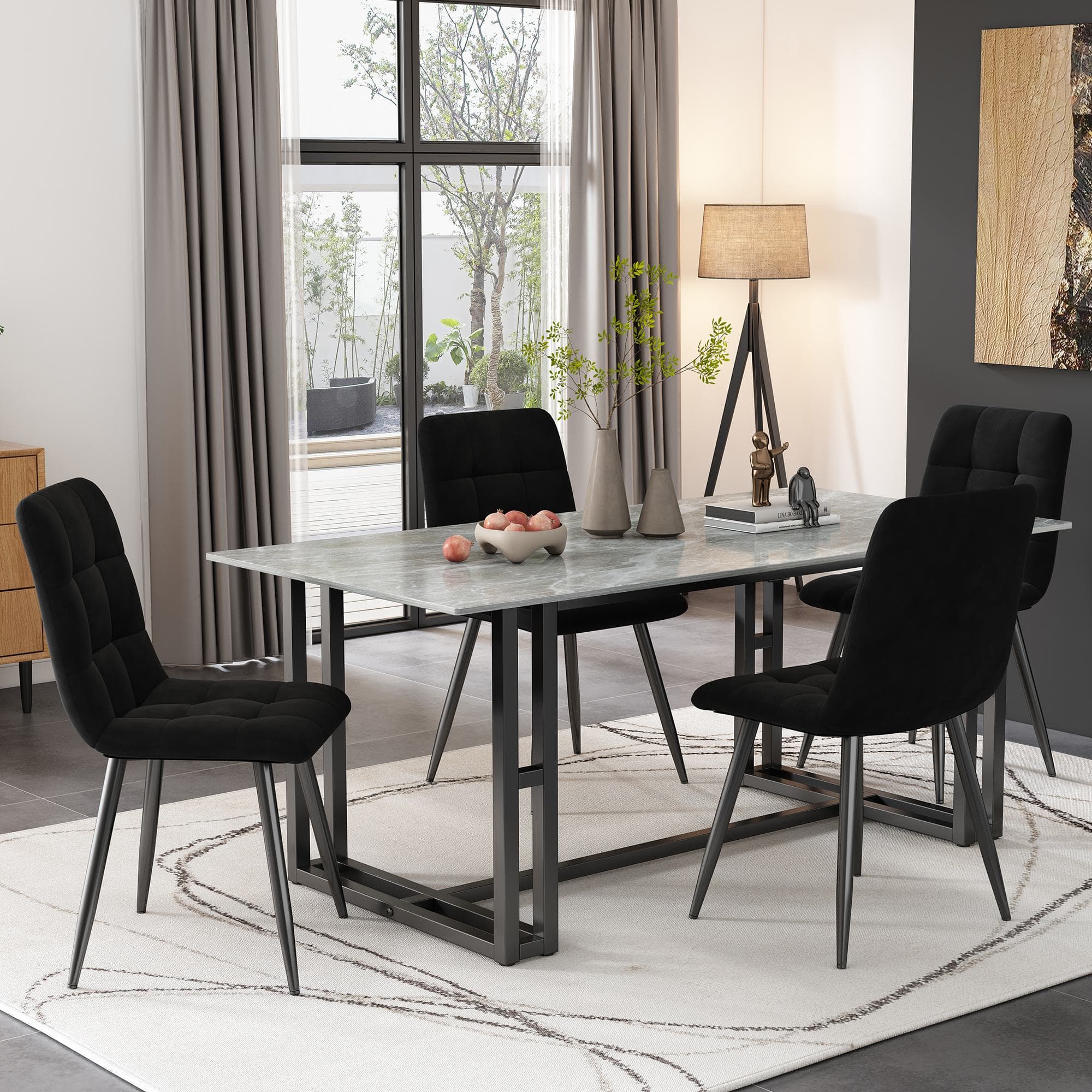 Ensemble de 4 chaises salle à manger moderne, Chaise de cuisine, rembourrées en velours avec dossier et structure en métal, Noir Aosom France
