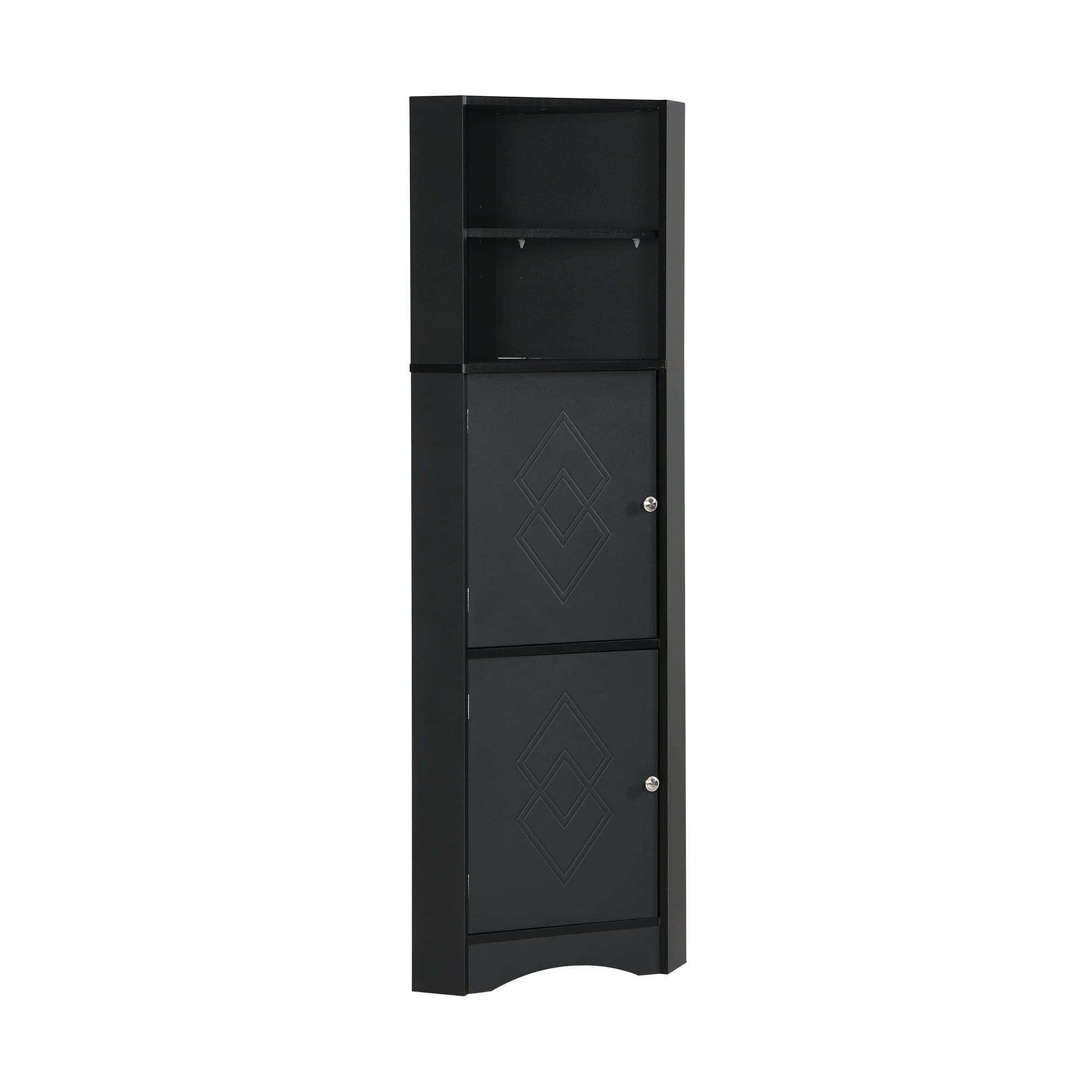 Armoire de salle de bain d'angle avec deux étagères, tablette réglable, étanche et résistante à l'humidité, 36,5×36,5×155 cm,Noir