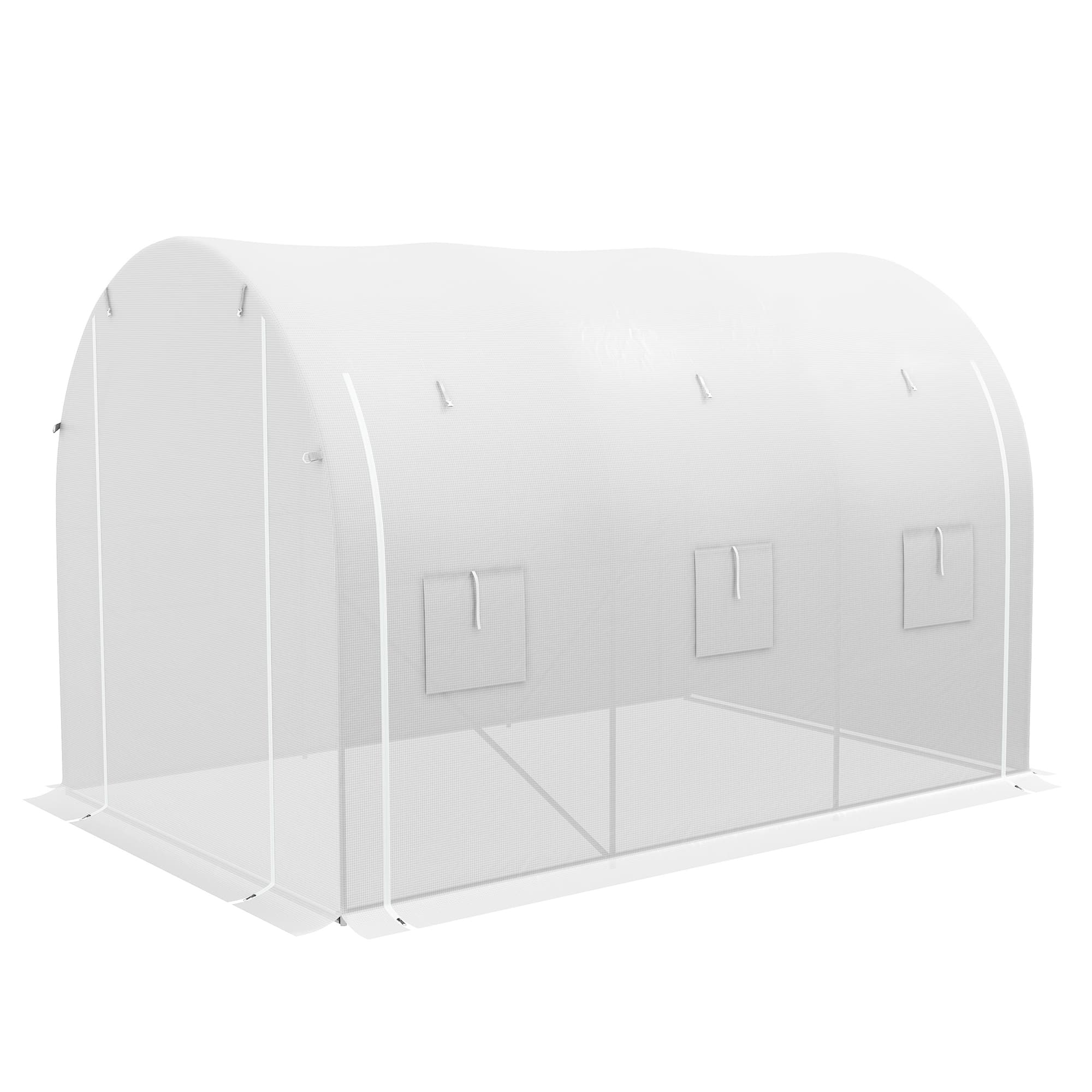 Outsunny Serre de jardin 6 m2 dim. 3 x 2 m avec 1 porte + 2 parois latérales zippées enroulables, 6 fenêtres, Blanc