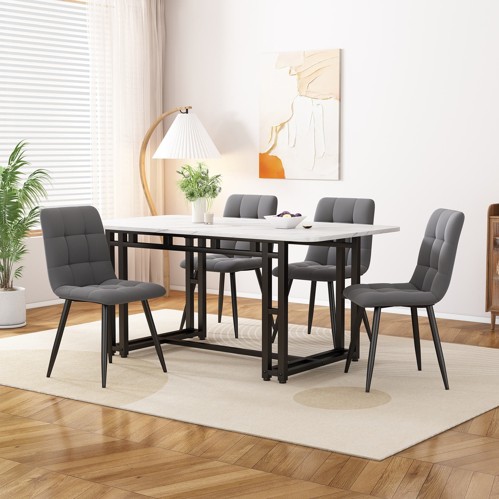 Table à manger luxueux 120x70 cm, table de cuisine moderne avec plateau en MDF et pieds en métal noir pour salle à manger et salon,Noir Blanc