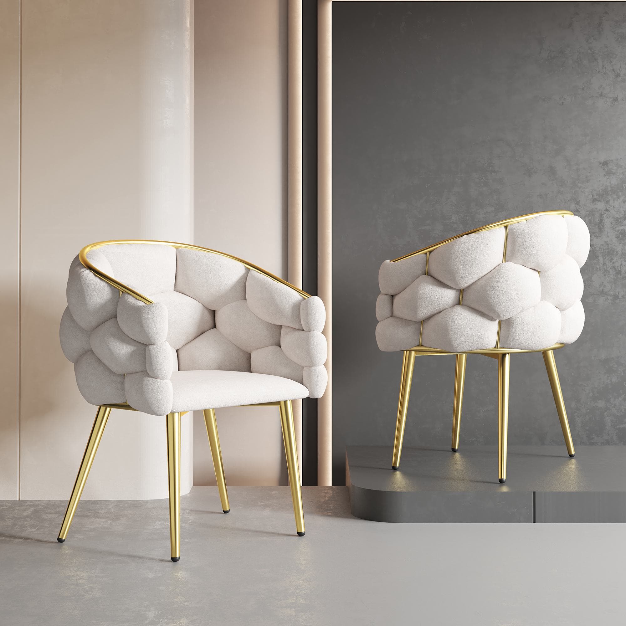 Chaise salle à manger, Chaise de cuisine en velours avec dossier doré brillant, protection dorsale confortable et supports de jambes, Beige