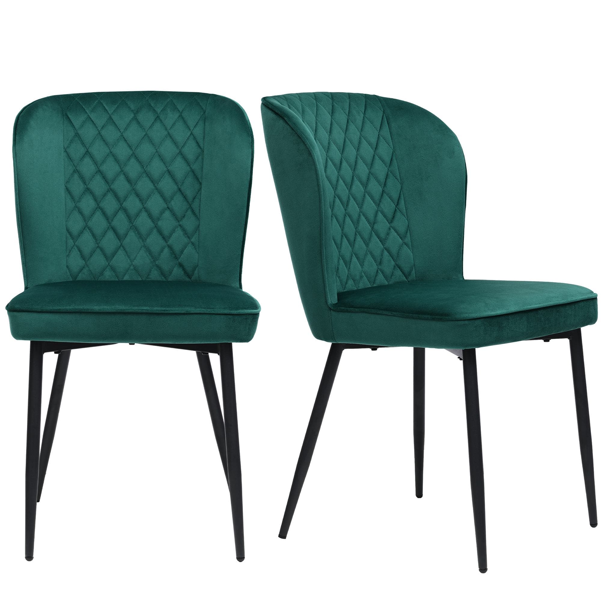 Lot de 2 chaise de salle à manger, chaise de cuisine, chaise rembourrée avec dossier, assise en velours et structure en métal, Vert Aosom France