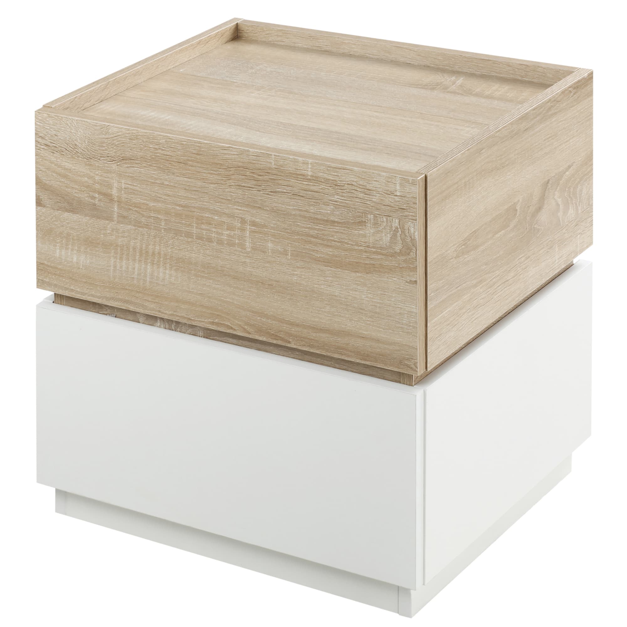 HOMCOM Table de chevet empilable table de nuit table d'appoint avec 2 tiroirs pour chambre à coucher, salon - blanc et naturel