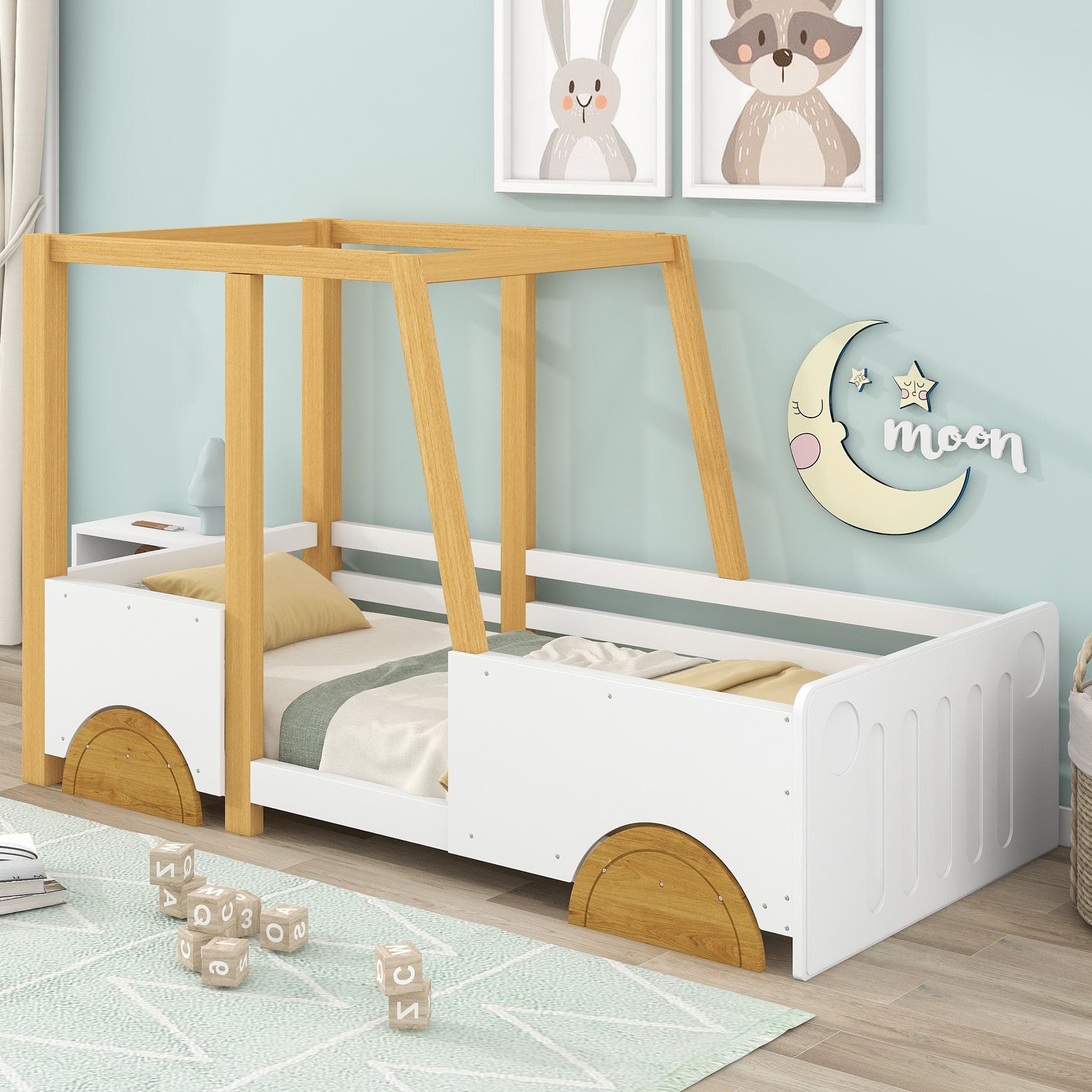 Lit cabane, Lit voiture pour enfants, sans matelas, 90x200 cm, Blanc Aosom France