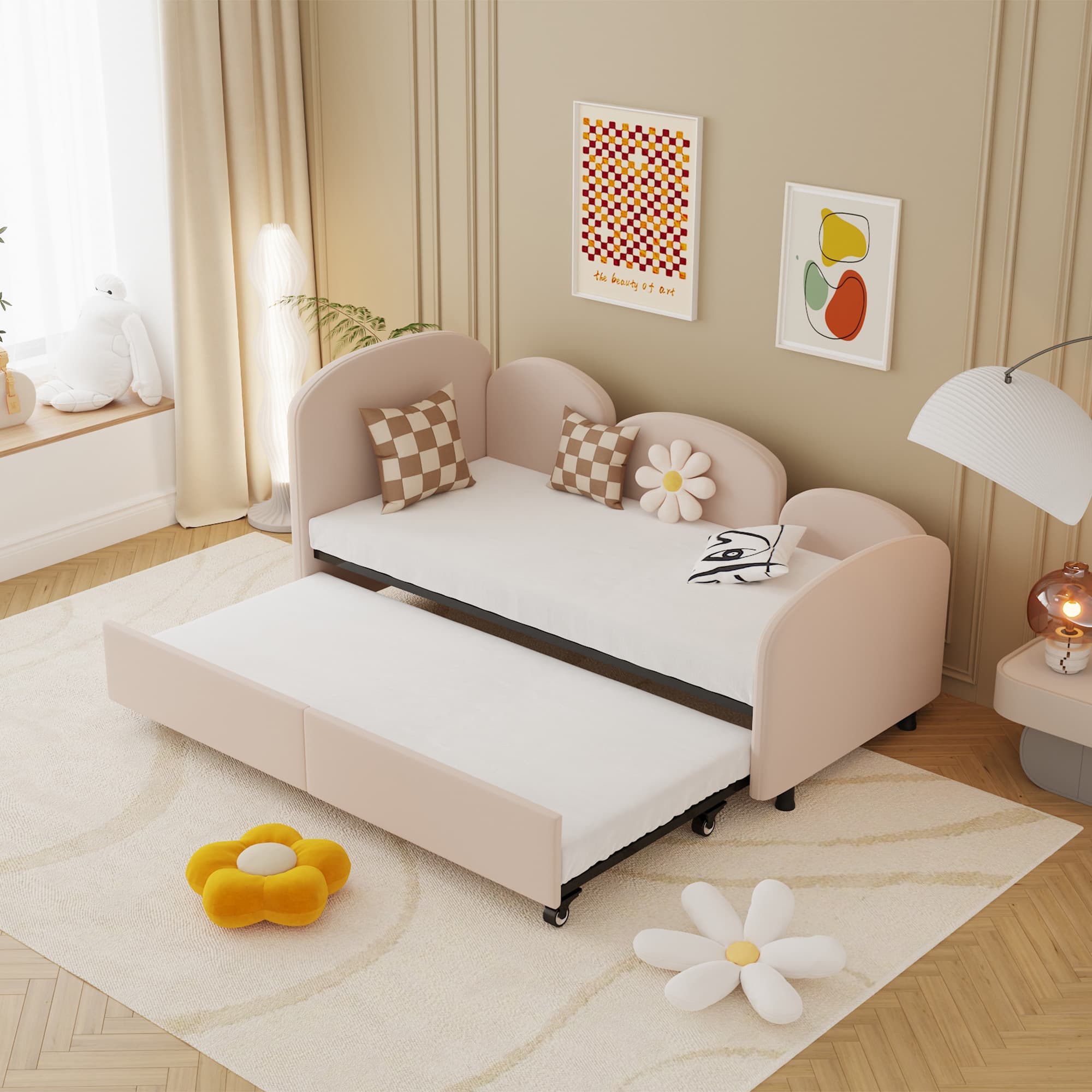 Lit de jour avec tiroirs, pour chambre d'enfant et salon, 90x200 cm, Rose