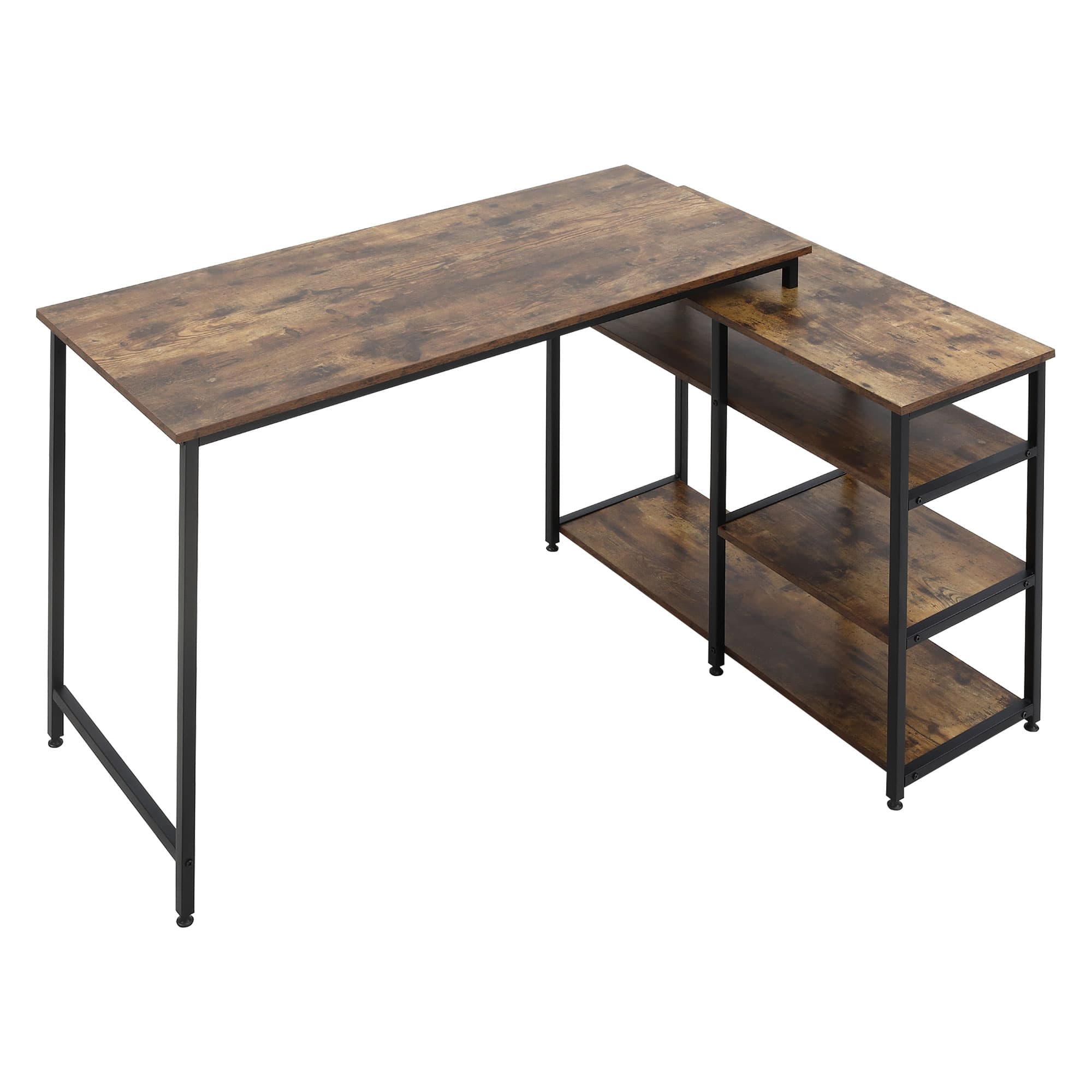 HOMCOM Bureau d'angle bureau informatique avec étagères de rangement style industriel en panneau de particules classe E1 brun rustique