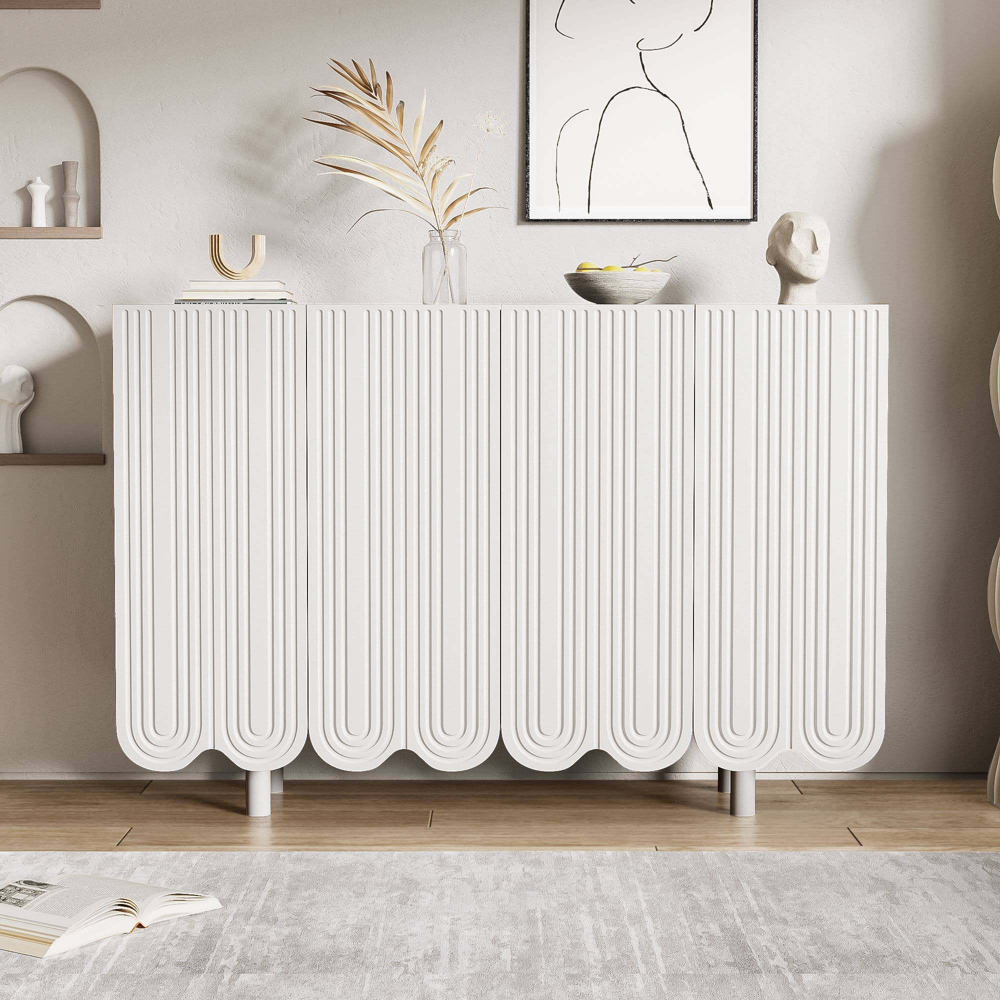 Buffet moderne, Crédence en forme de larme, avec portes profilées, 120×37,5×80,8 cm, Blanc Aosom France