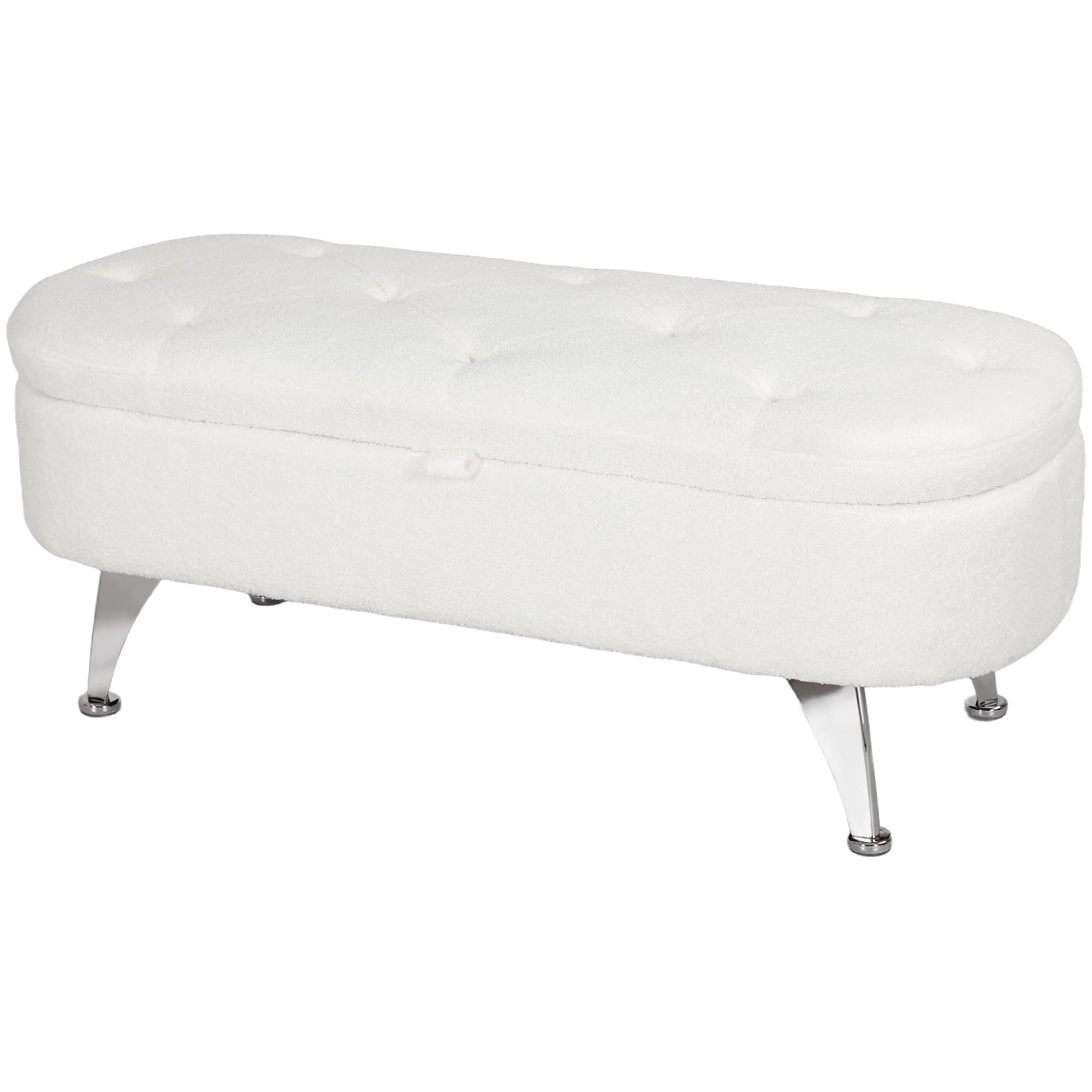 HOMCOM Banc avec Espace de Rangement, Couvercle et Pieds en Métal pour Salon, Chambre à Coucher, Entrée, Blanc
