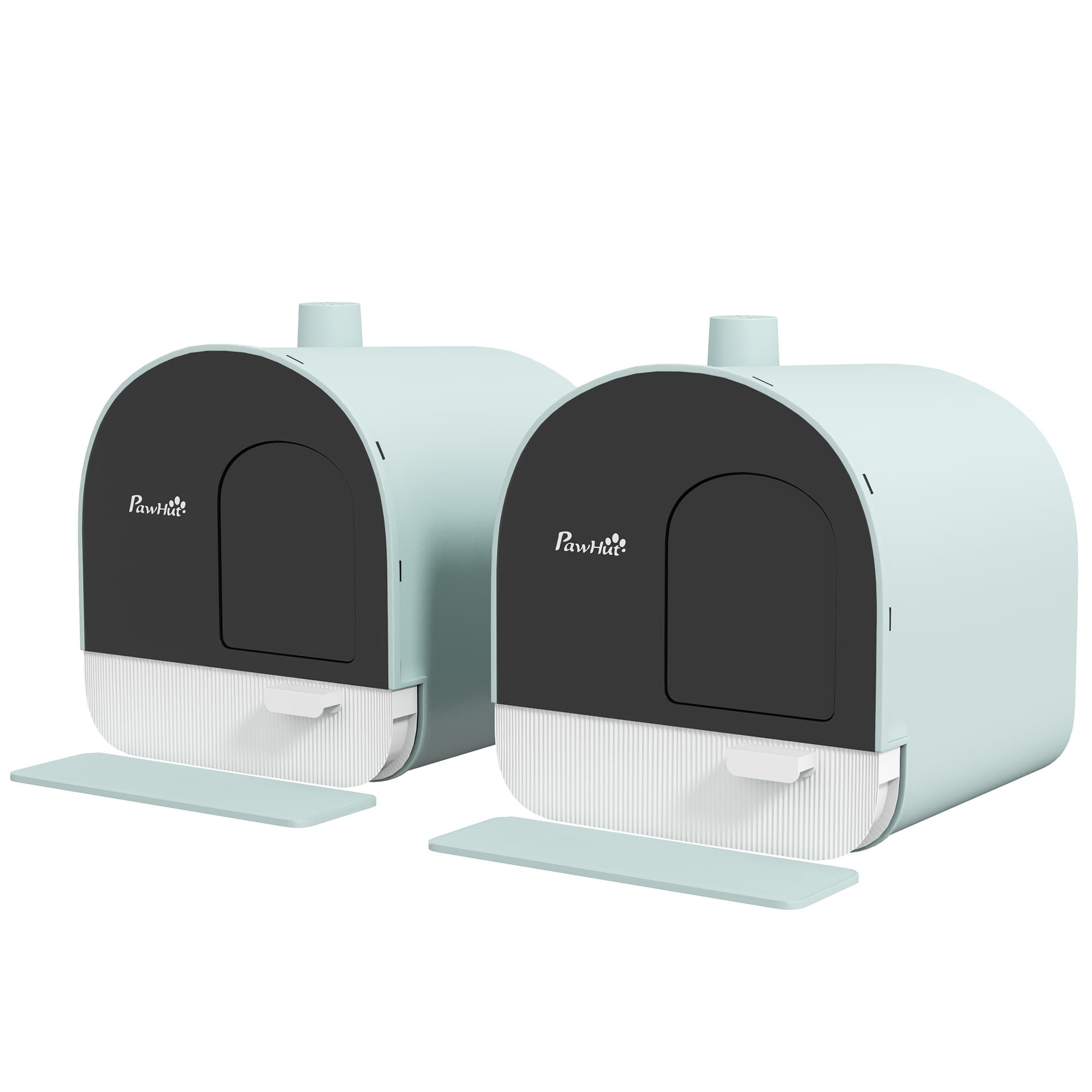 PawHut Lot de 2 bacs à litière pour chat avec porte battante, pelle et filtre inclus dim. 43L x 44l x 47H cm