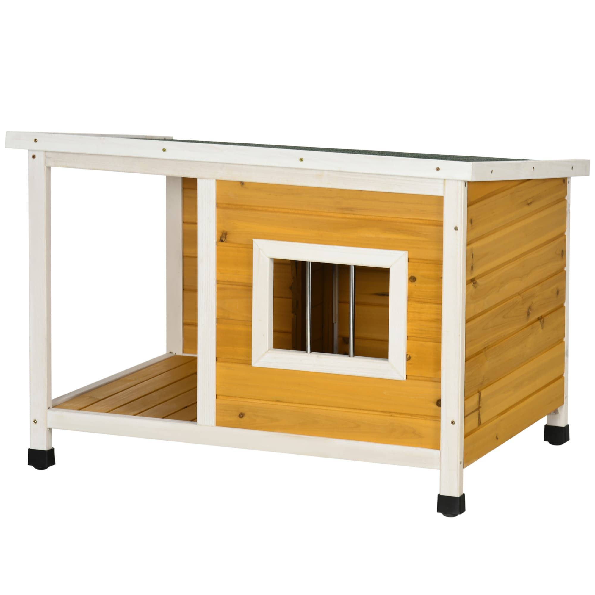 PawHut Niche pour chien extérieur maison chien intérieur en bois avec toit ouvrant et fenêtre 85,5L x 62l x 60H cm orange