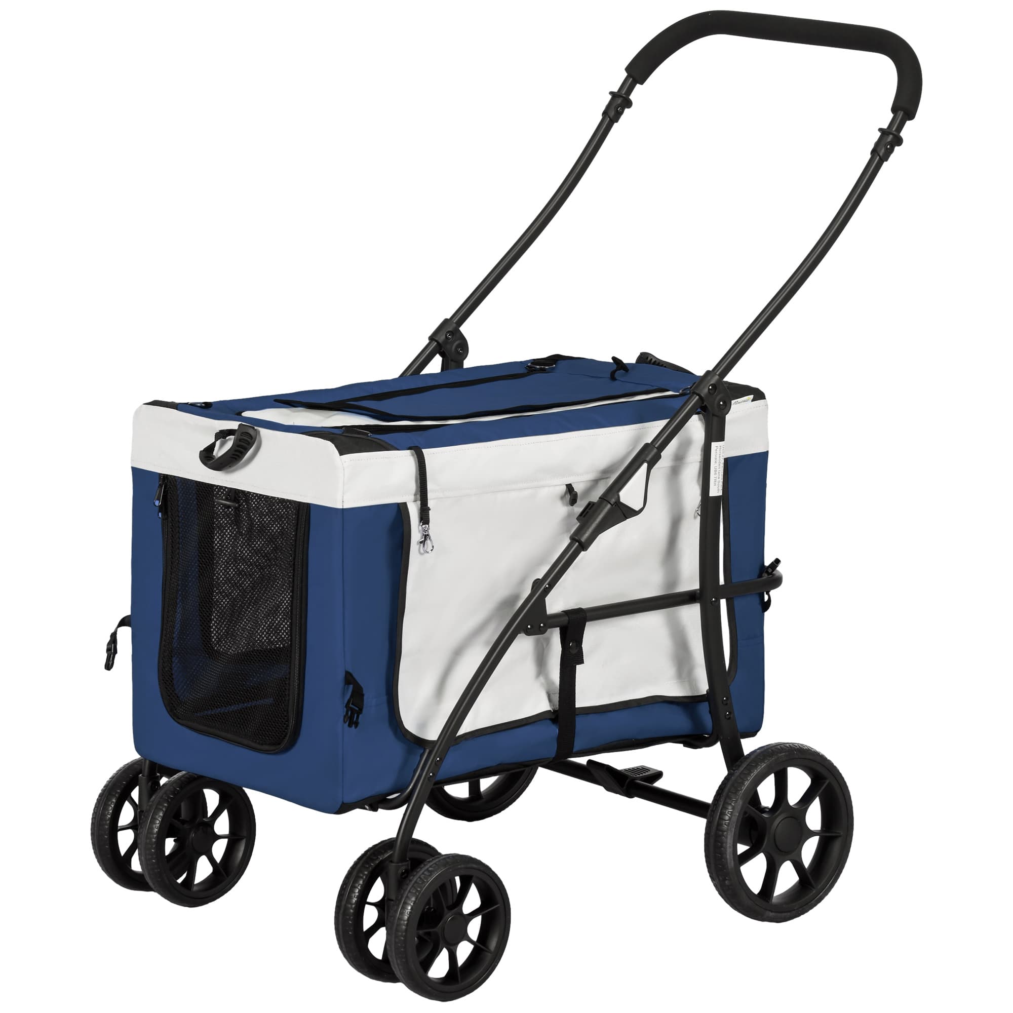 PawHut Chariot pour chien Poussette pour animaux de compagnie Dog Wagon, pliable, panier amovible, 81 x 58 x 97,5 cm, Noir + Bleu + Blanc