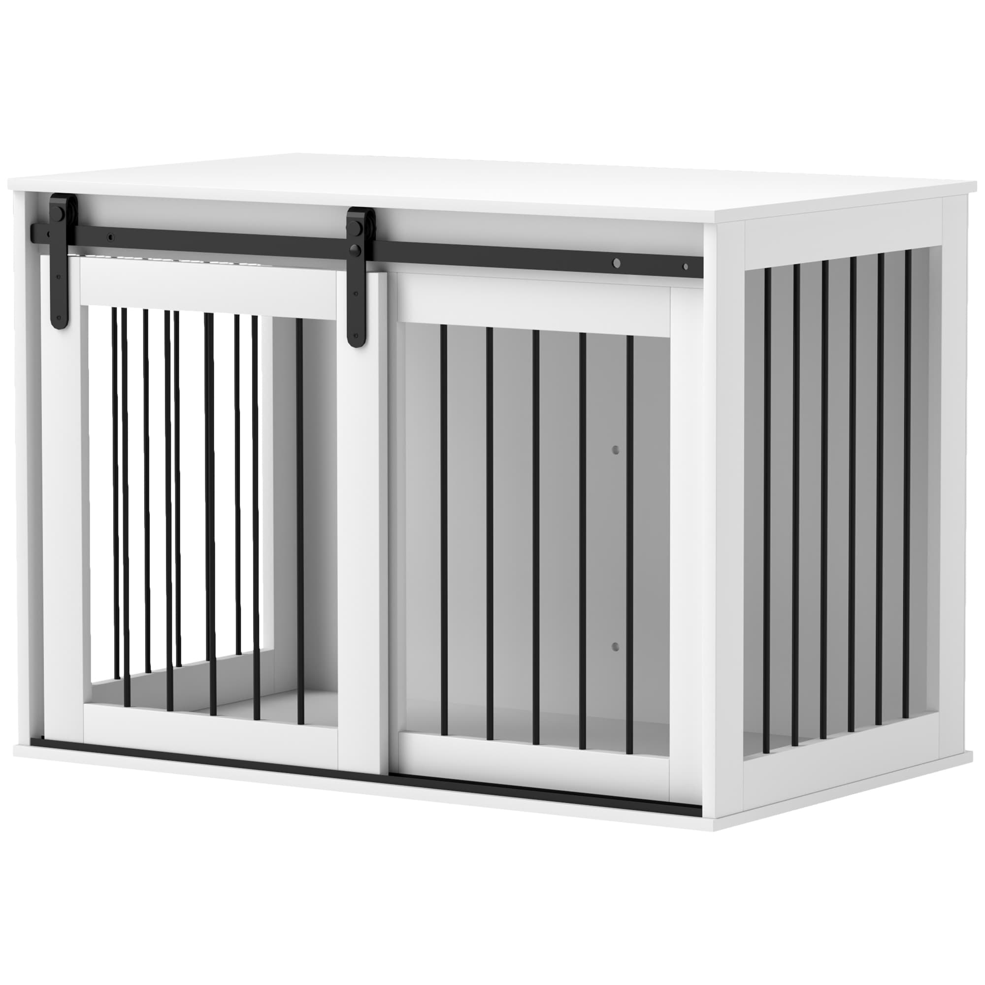 PawHut Cage pour chien avec porte coulissante, ventilation, panneau de particules et acier, 98 x 58 x 61 cm, Blanc