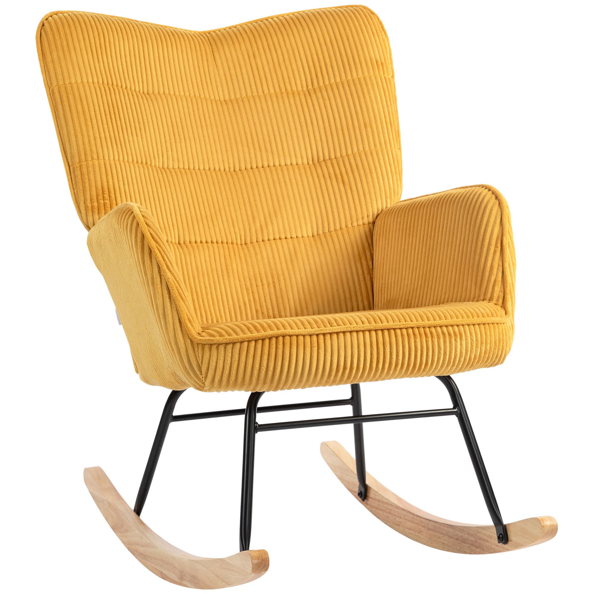 HOMCOM Fauteuil à bascule Vintage, balançoires courbées, rembourrage épais, hêtre & acier, Jaune