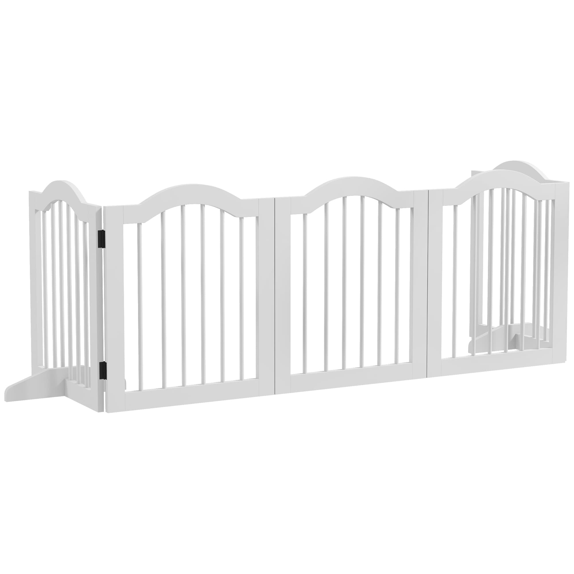 PawHut Barrière de Sécurité pour Chiens, 5 Panneaux, pliable, flexible, bois massif/MDF, 254,5x29,5x61 cm, Blanc