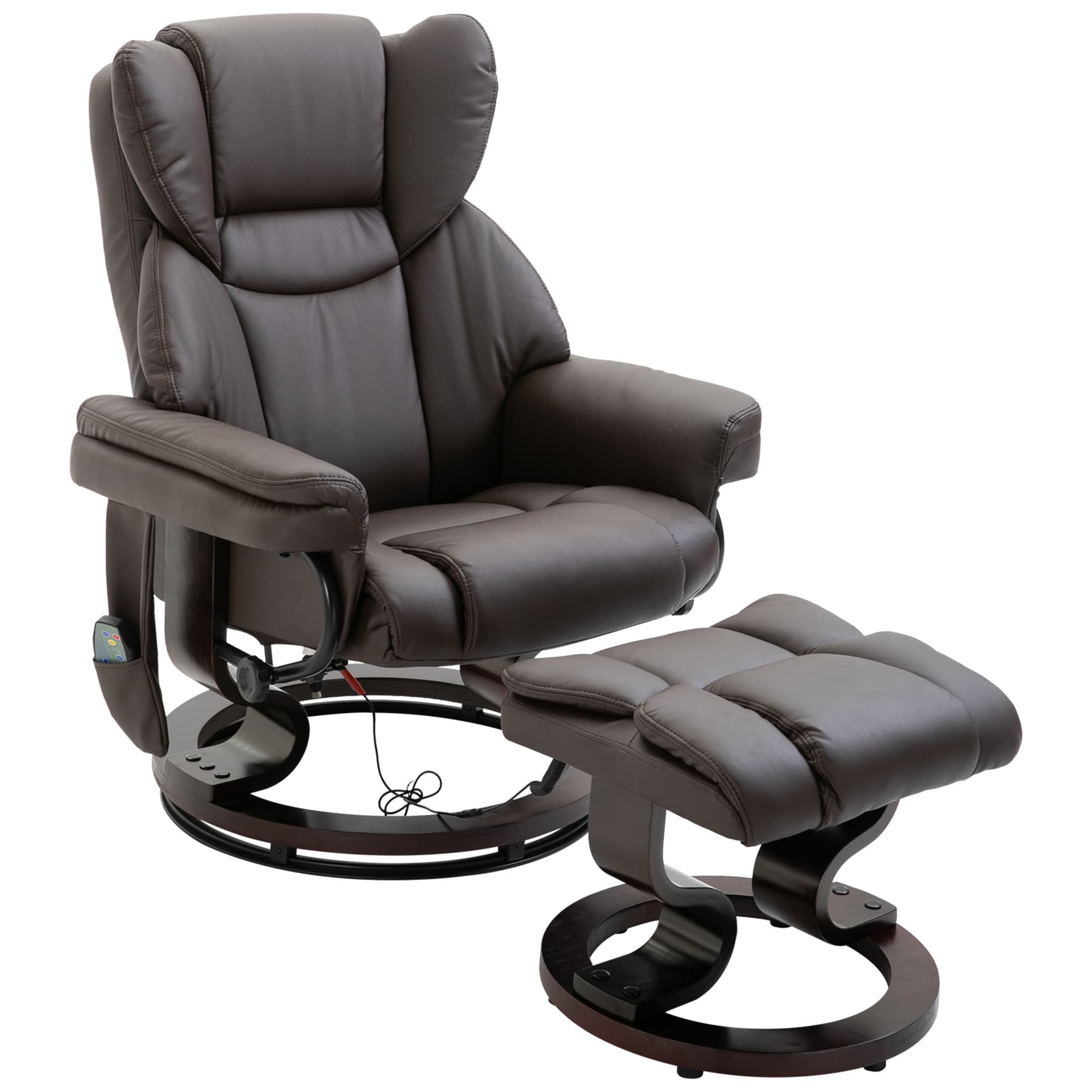 Fauteuil relaxant HOMCOM avec repose-pieds, fauteuil TV électrique avec fonction de couchage, fauteuil de massage pivotant avec télécommande, poche latérale, pour salon, simili cuir, marron