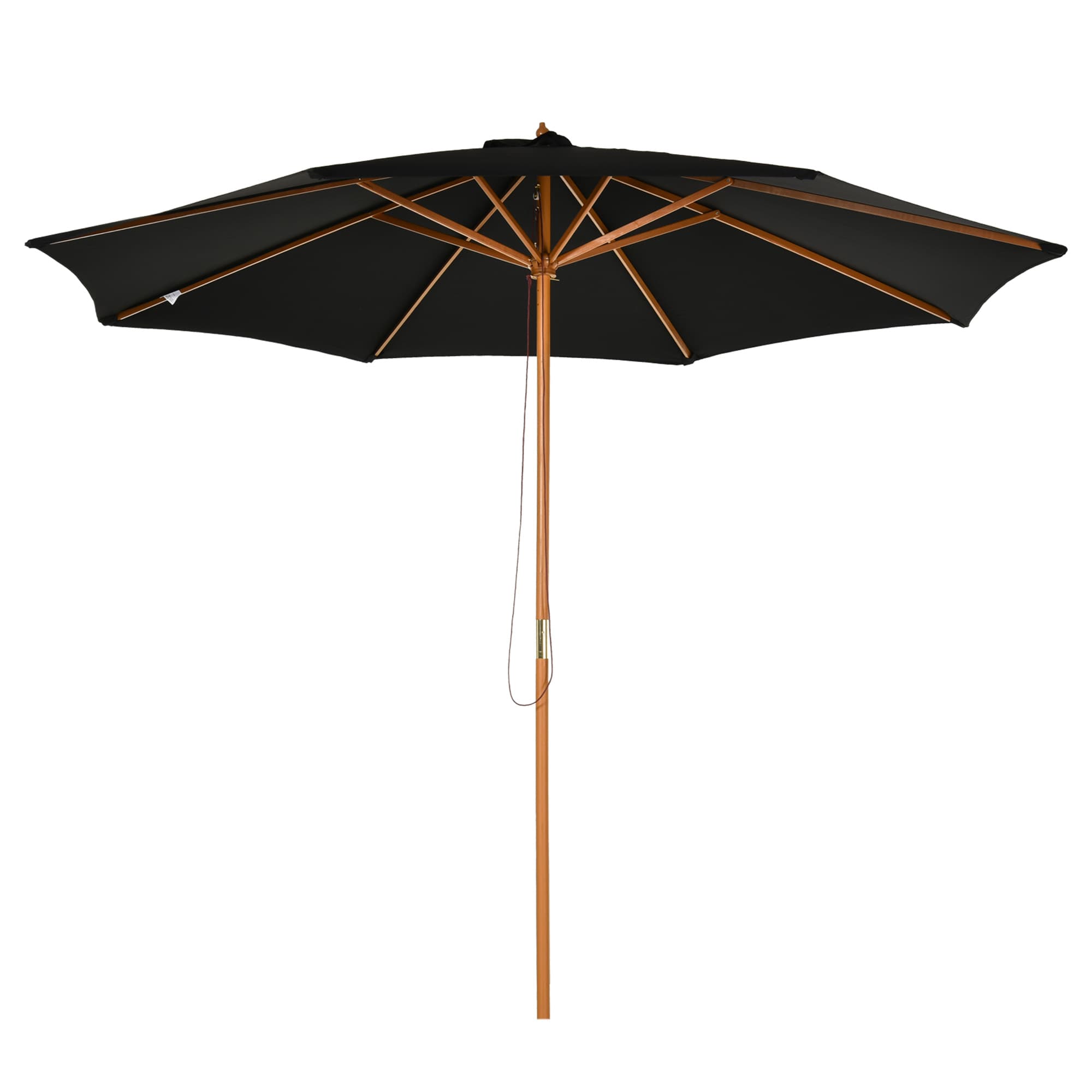 Outsunny Parasol en bois 300 cm Parasol en bambou pour jardin/terrasse/balcon - Noir