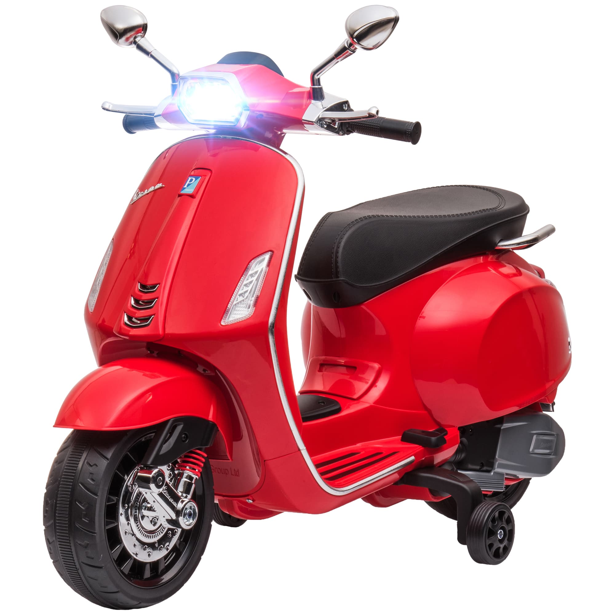 AIYAPLAY Moto Électrique pour Enfants, Vespa, Musique & Phares, 107x47x73 cm, Rouge