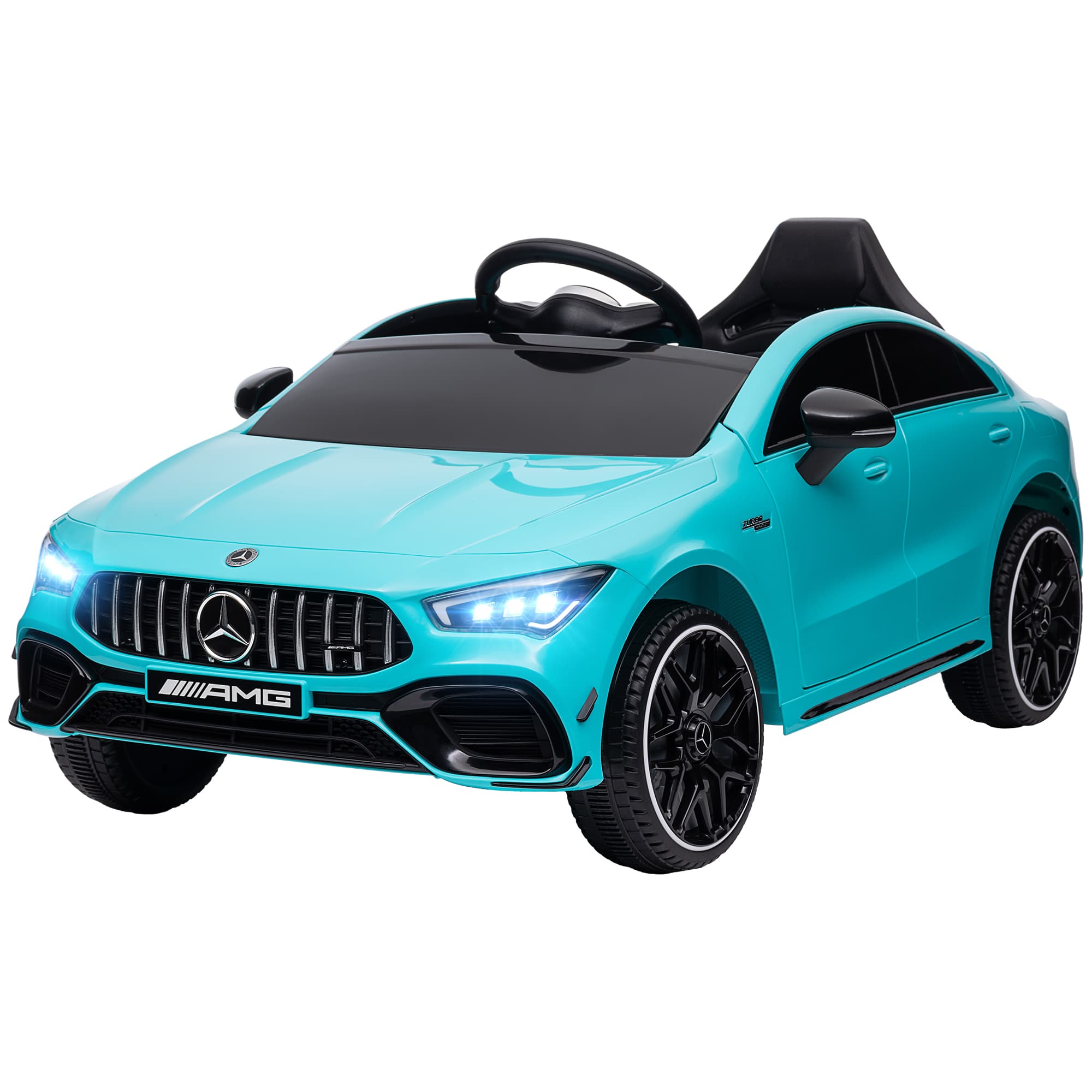 AIYAPLAY Voiture électrique pour enfants, télécommandée, avec roulettes de transport, lumières LED, klaxon, pour enfants de 3 à 6 ans, Bleu clair