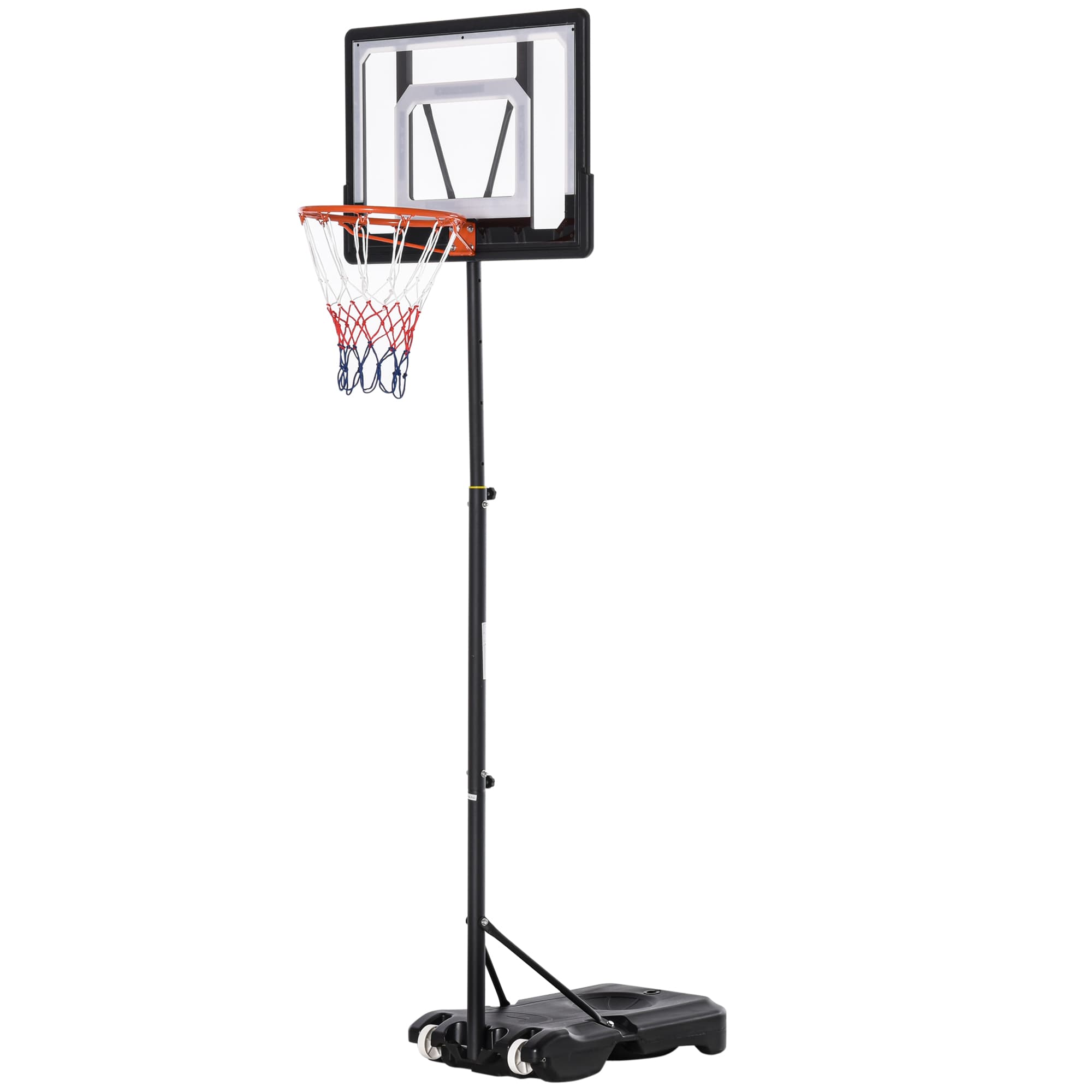HOMCOM Support de basket-ball réglable en hauteur Panier de basket pour enfants avec roues à l'extérieur Acier PVC HDPE Noir 83 x 75 x 206-260 cm