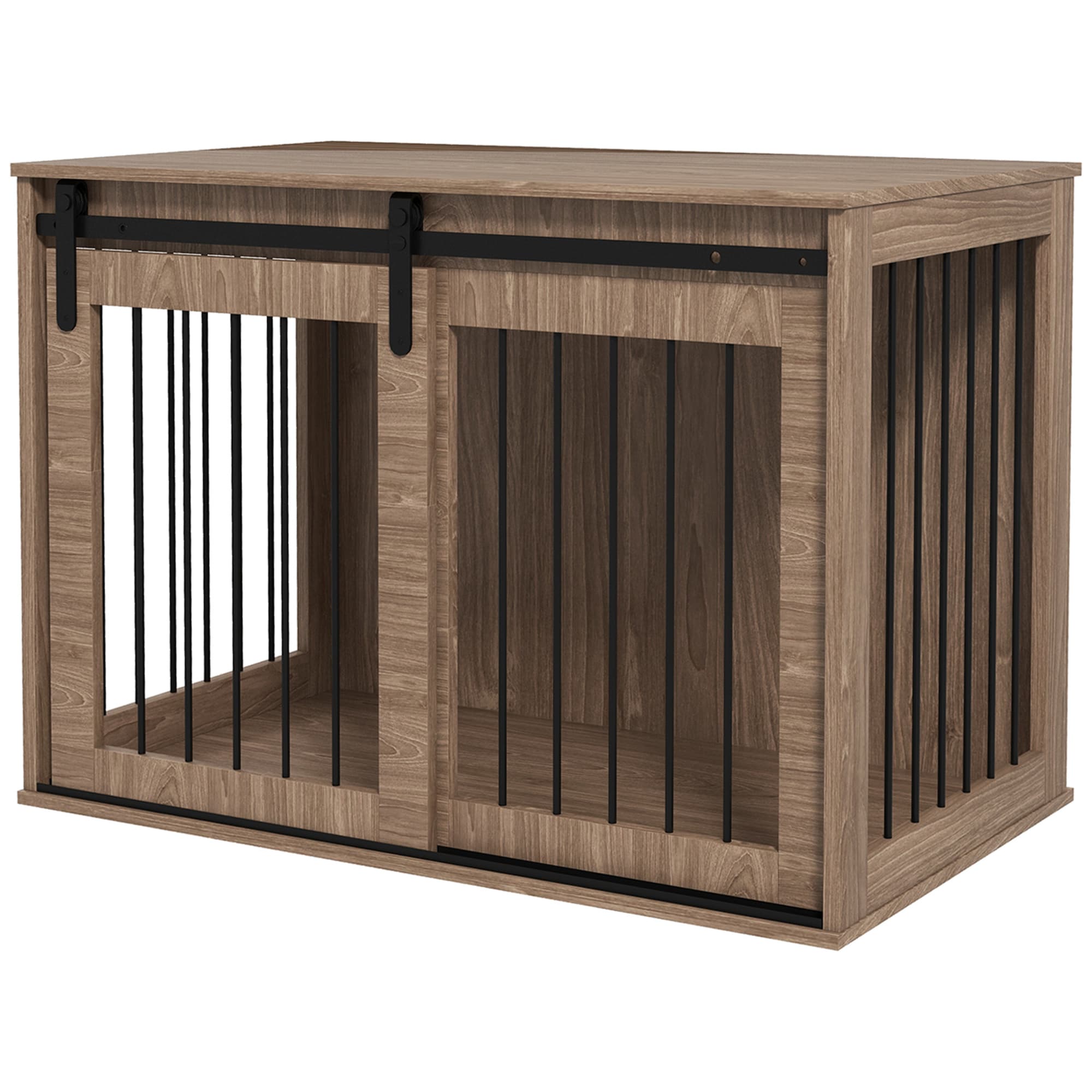 PawHut Cage pour chien, Verrouillable, Imitation bois, design rustique, 98 cm x 58 cm x 67 cm, Noyer + Noir