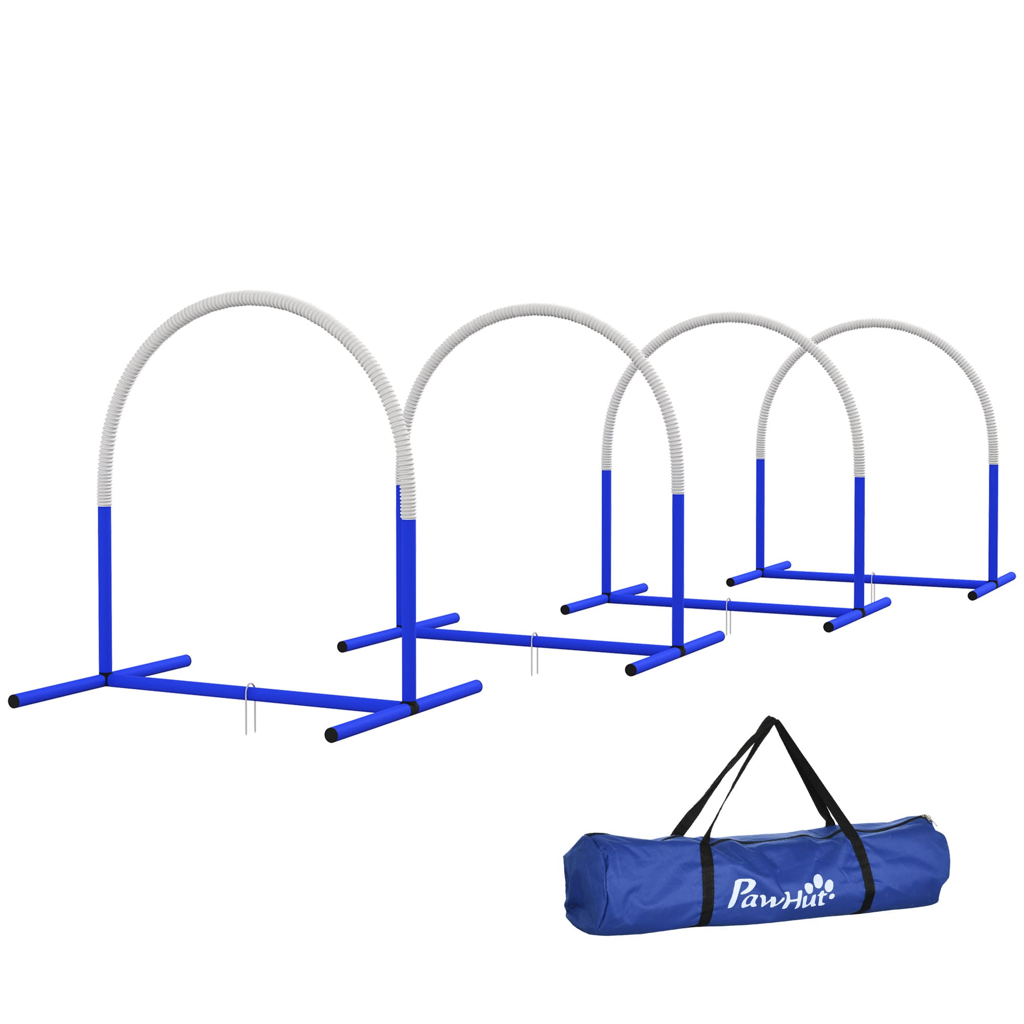 PawHut Ensemble d'Agility pour Chiens, Entraînement pour Chiens, 4 Arcs, pour Débutants, avec Sac de Transport, bleu + blanc, 88 x 64 x 95cm