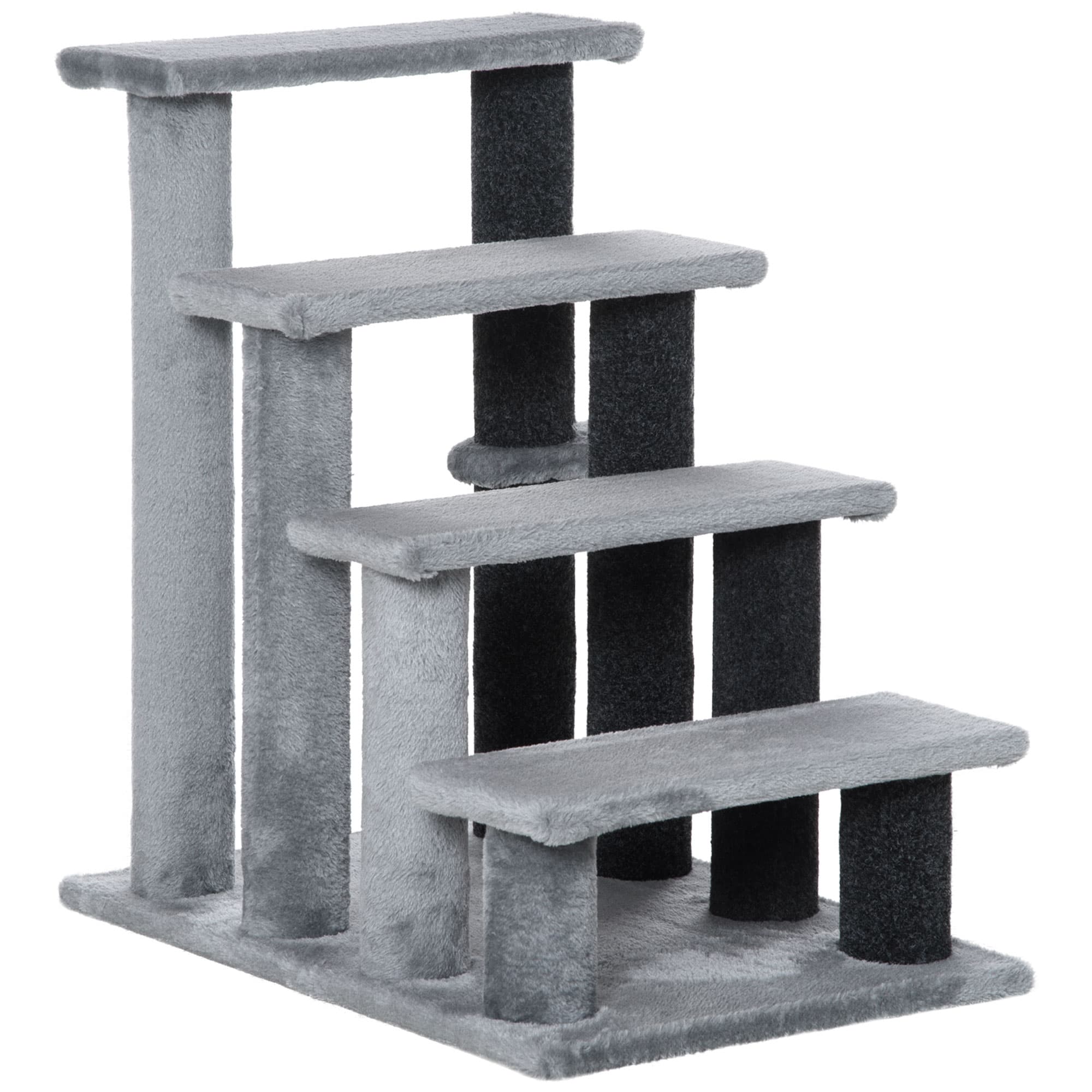 PawHut Arbre à gratter Balle 4 étages Escalier pour chien Escalier pour animaux de compagnie Panneau de particules Peluche Jute Gris 60x40x64cm