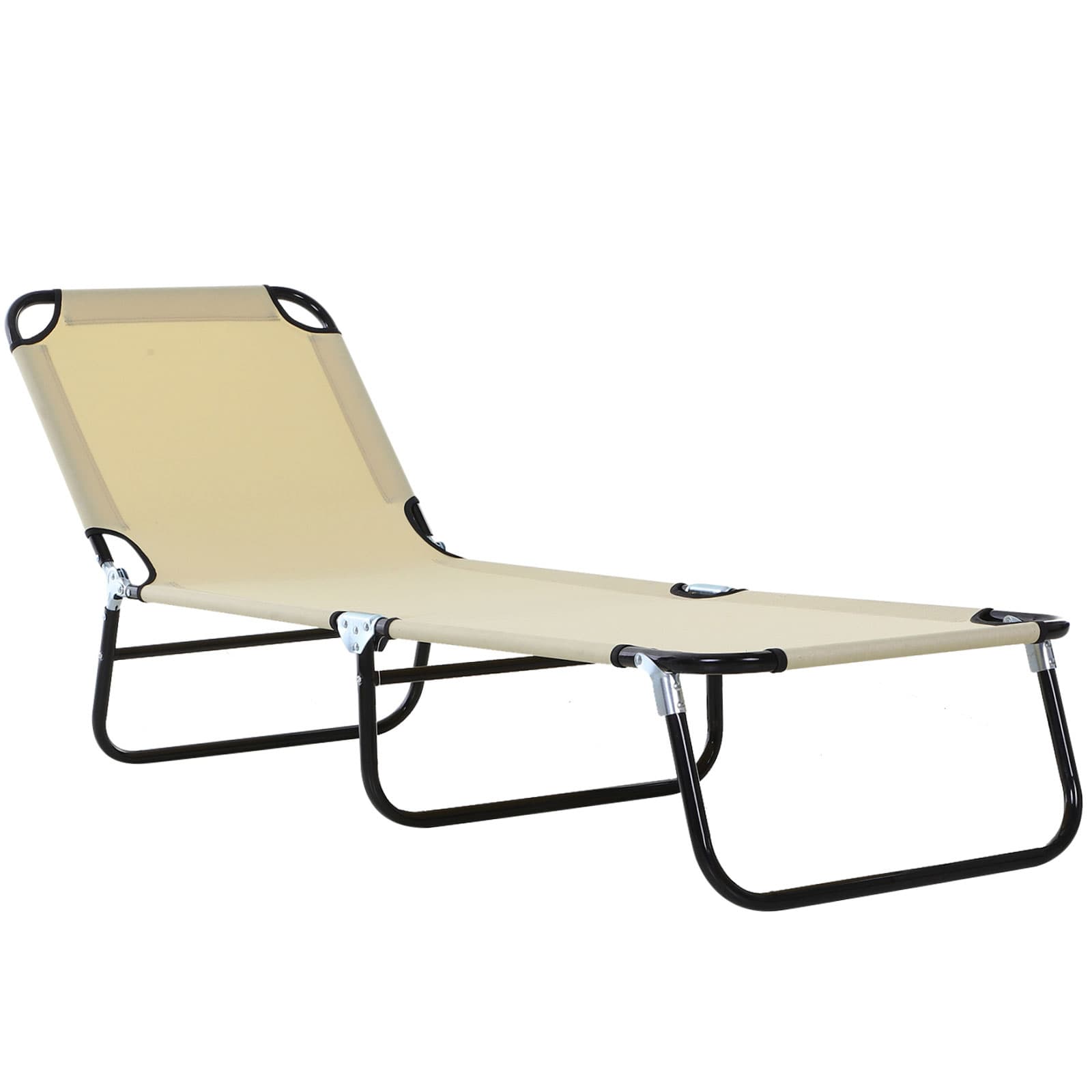 Outsunny Chaise longue, dossier réglable sur 5 positions, séchage rapide, cadre en métal, 190 x 56 x 28 cm, crème