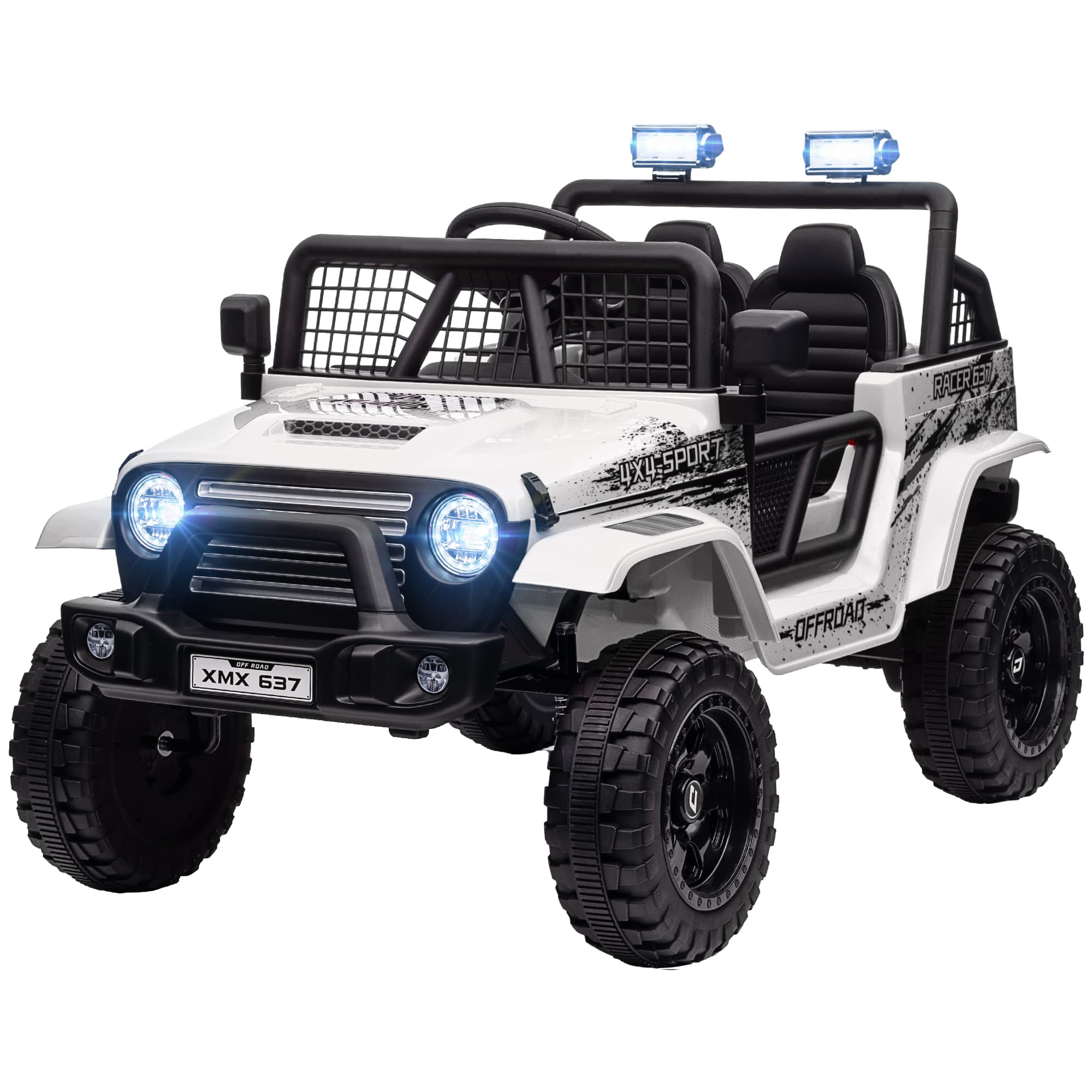 AIYAPLAY Voiture électrique pour enfants avec suspension douce, télécommande, lumières LED, klaxon, moteurs 12V, en plastique et métal, Blanc