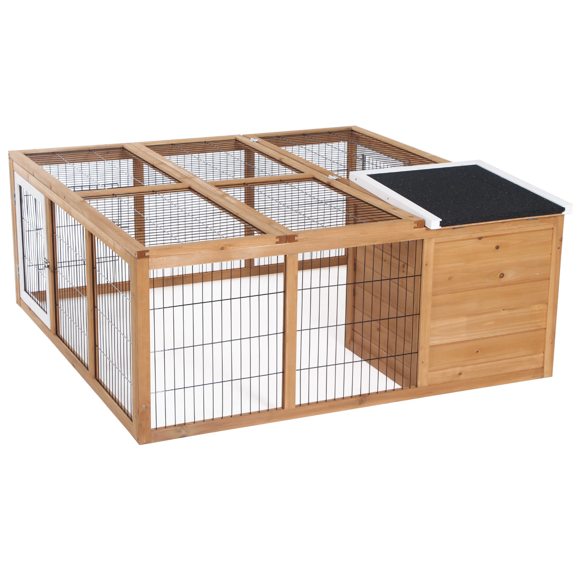 PawHut Enclos pour Petit Animal avec Stylo extérieur, toit ouvrant, résistant aux intempéries, 123 cm x 120 cm x 52 cm, Marron