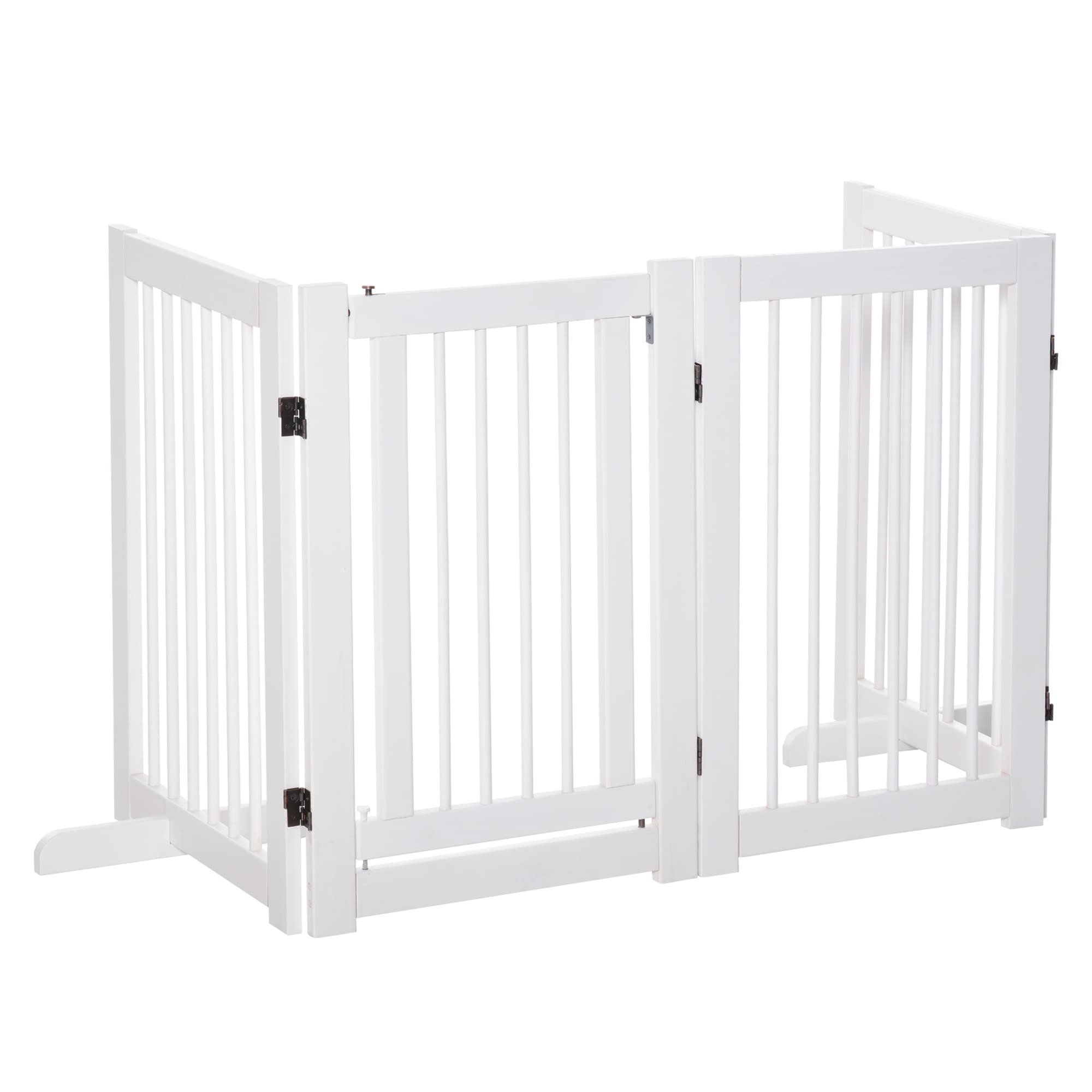 PawHut Barrière de Protection pour Chien 4 Panneaux avec 2 Pieds de Support 204x75cm Porte Pliable Barrière de Sécurité pour Chiens avec Porte Blanc